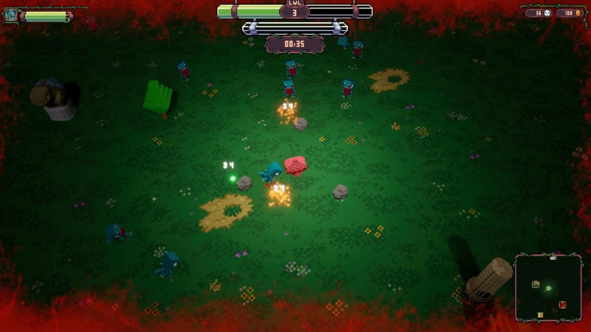 Luminas: Character battling enemies with health bar and timer on forest floor
