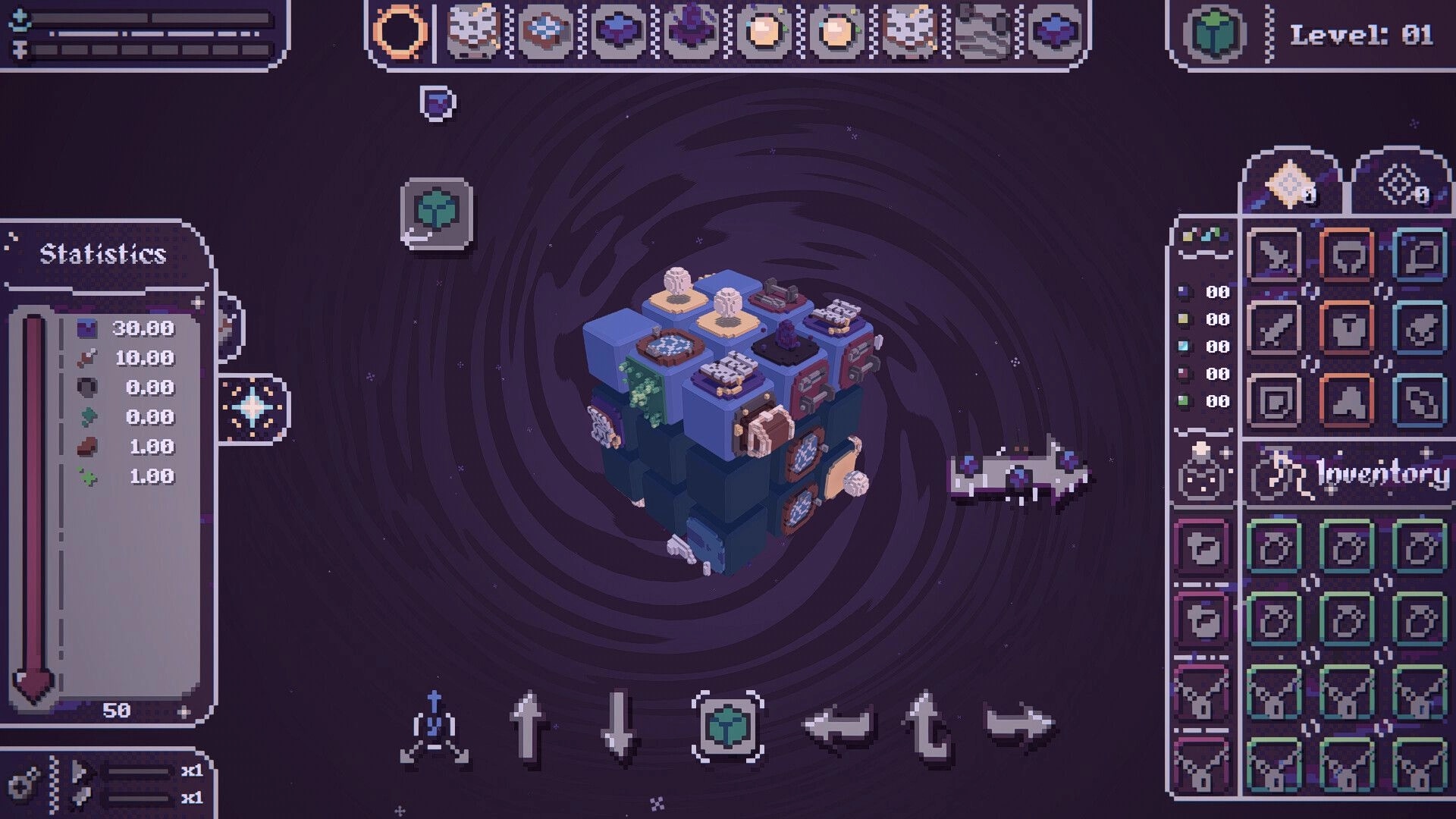 Make your Move: Rotating cube puzzle in space with inventory and statistics display on screen