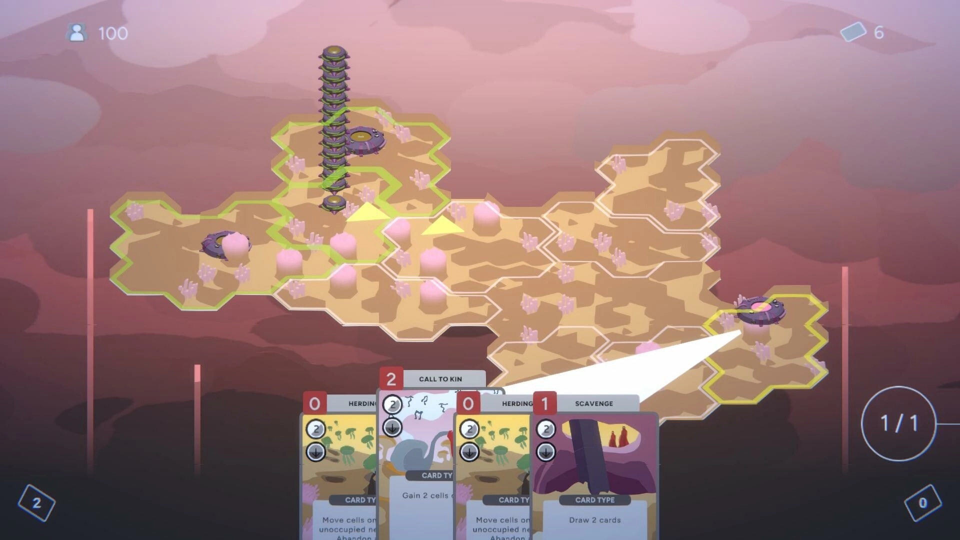 March to the Heart: Hexagonal grid territory with card deck interface in a stylized body environment
