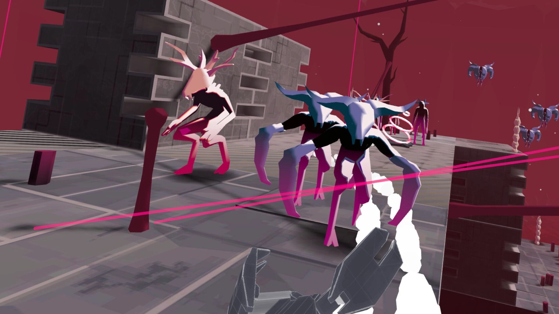 Marrow Marrow: Player evading multiple Vermin creatures in a dark, futuristic urban environment