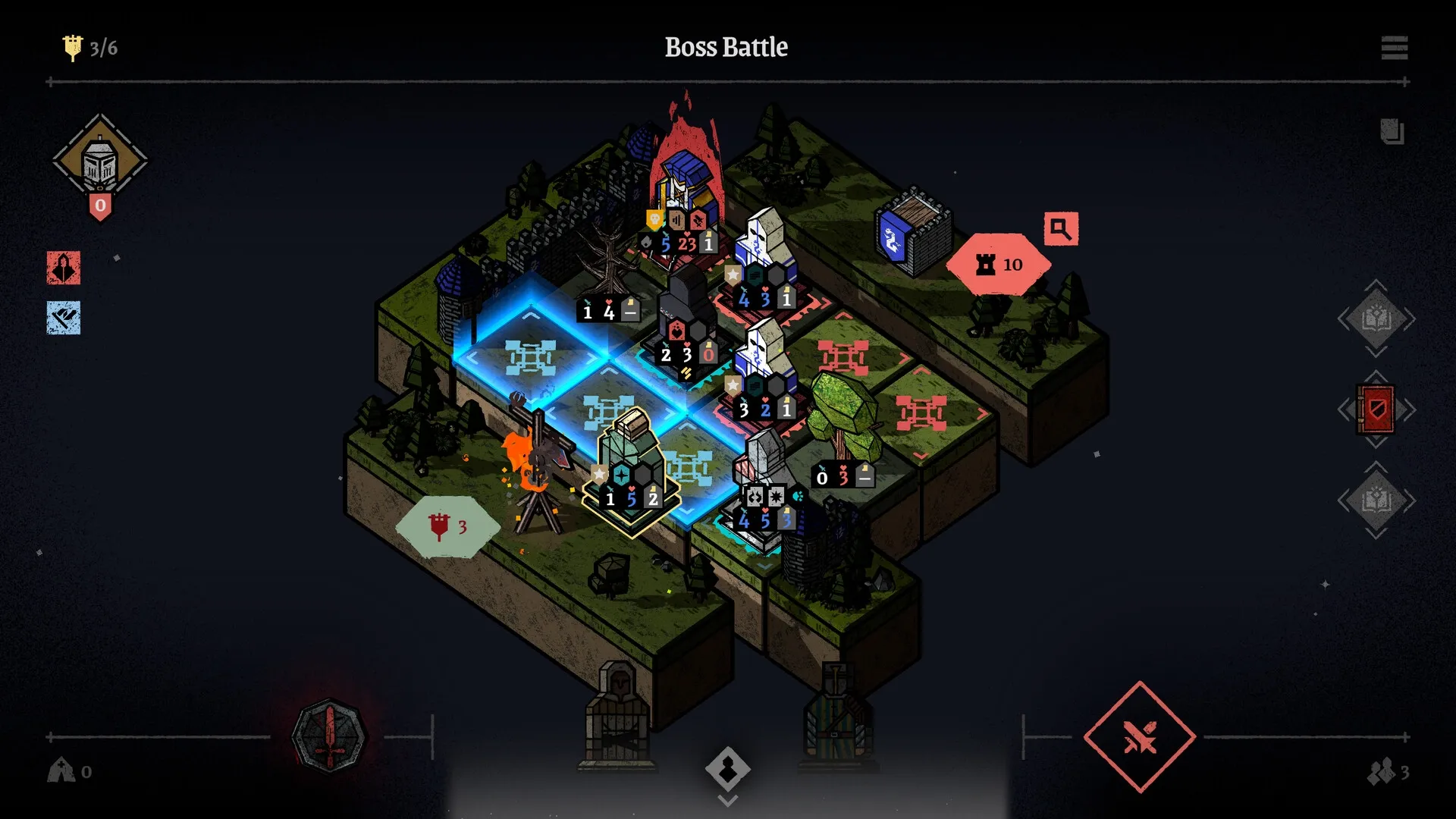 Master of Piece: Tactical boss battle with mercenaries and enemies on grid-based map in forest setting