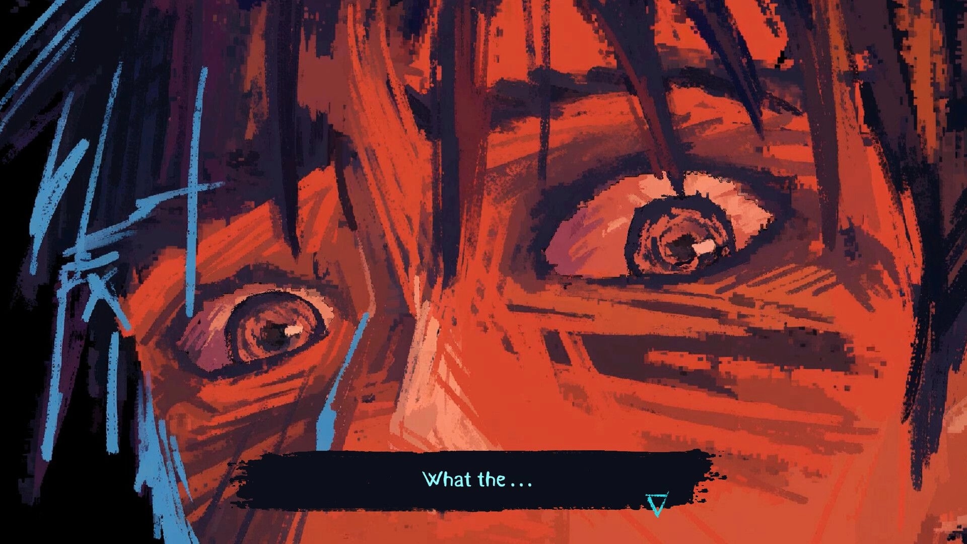 Mayak: Close-up of a startled face with wide eyes and dialogue box reading "What the..." on screen.