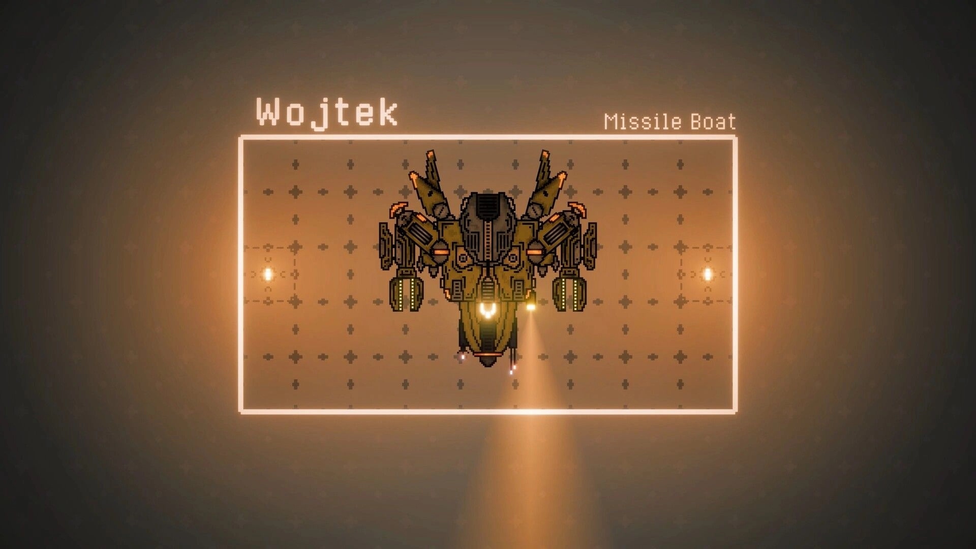 Mech Havoc: Wojtek Missile Boat selection screen with detailed mech design in a dimly lit interface