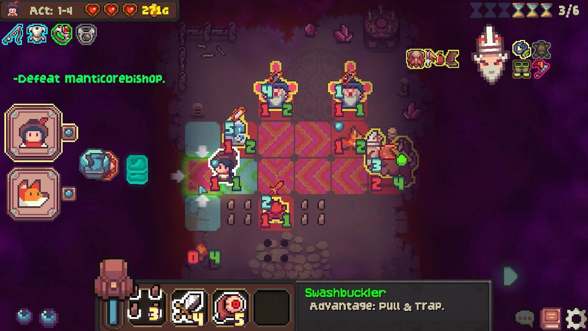 Meet the Master: Tactical grid battle with hero units and enemies in a dungeon setting