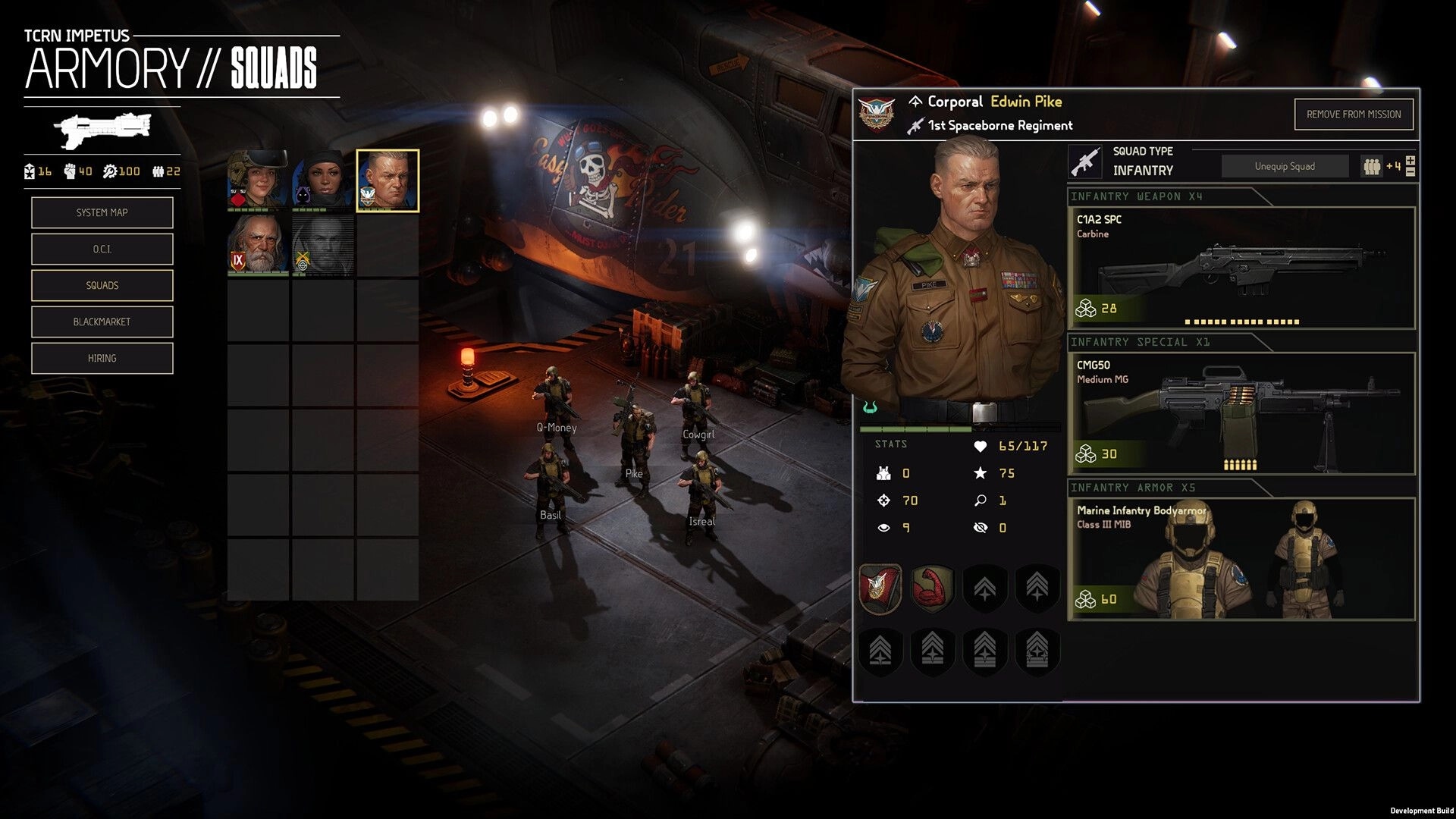 MENACE: Corporal Pike's squad assembles in armory bay, reviewing weapons and gear for upcoming mission.