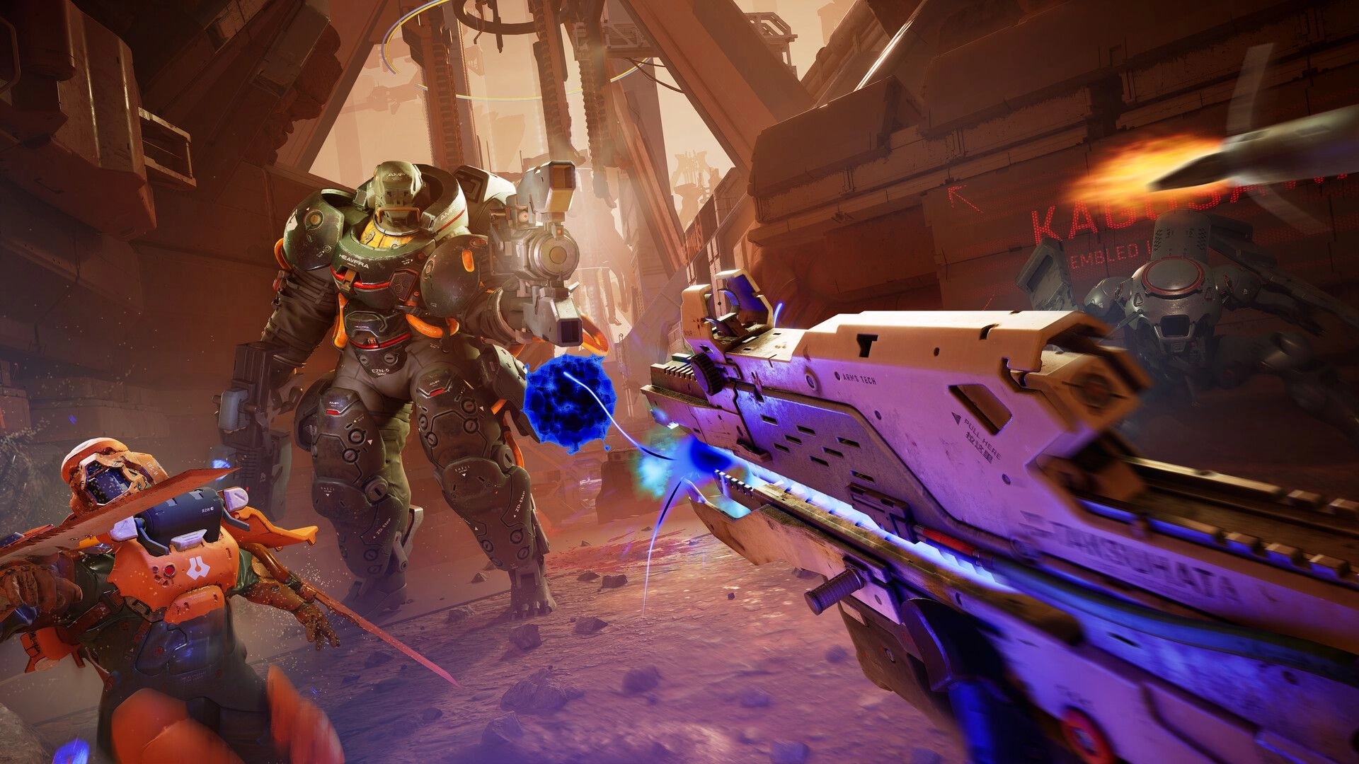 METAL EDEN: Intense combat as ASKA engages ENGINEERS in a futuristic industrial setting with weapon fire.