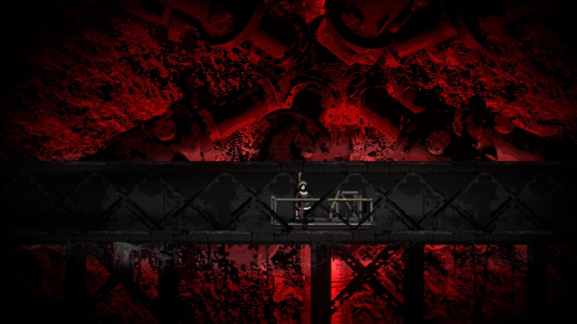 METAMORPHOSIS: Forsaken nun walks along a dark industrial walkway with a red ominous background