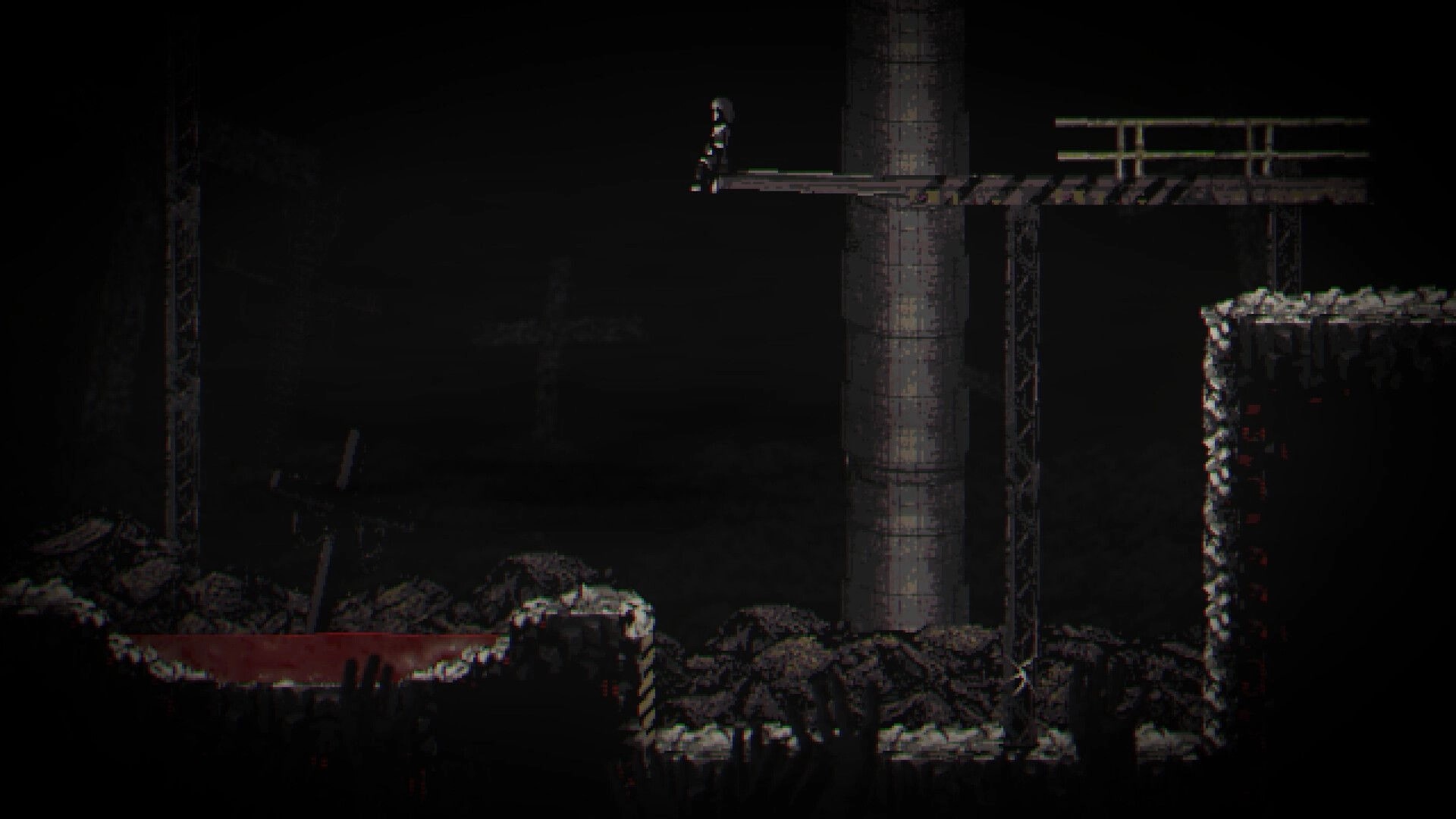 METAMORPHOSIS: Forsaken nun stands on elevated platform in dark, industrial wasteland environment.