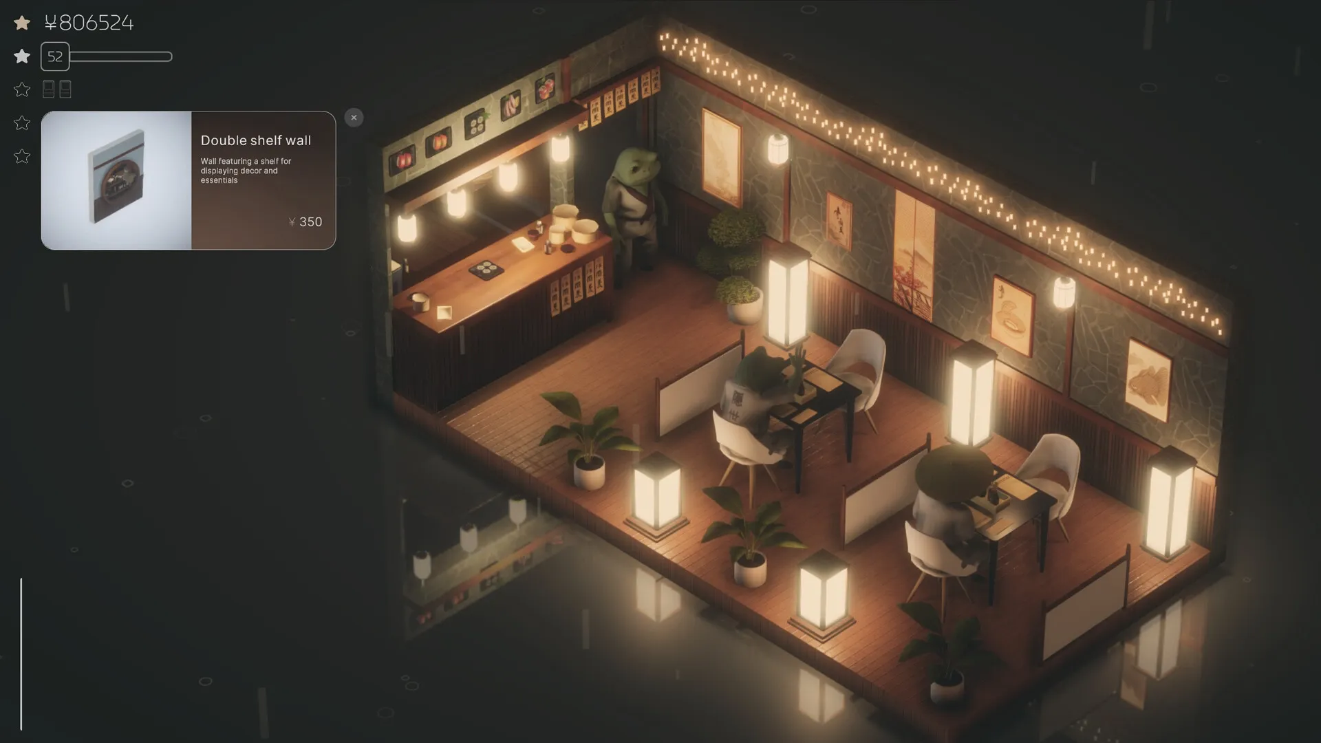 Midori no Kaori: Cozy shop interior with frog character and furniture purchase menu in Japanese setting