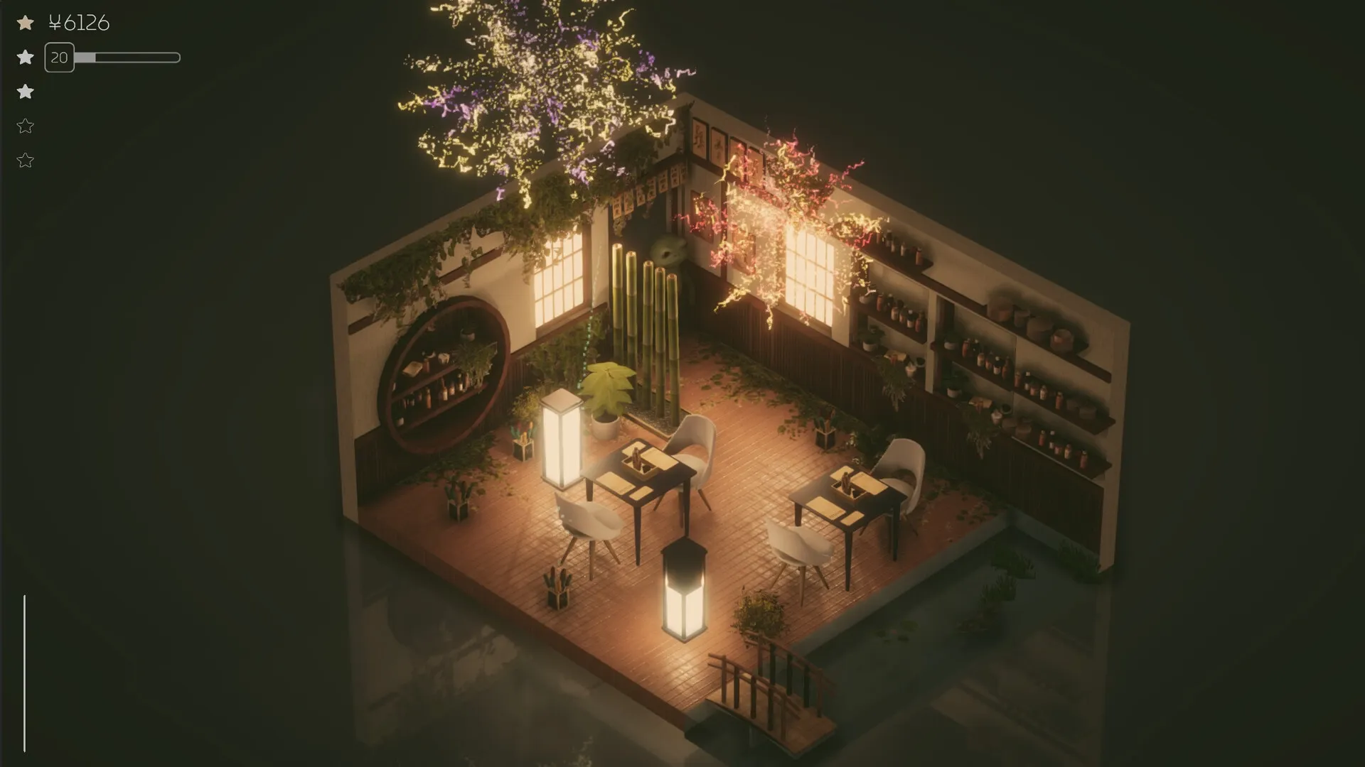 Midori no Kaori: Cozy Japanese shop interior with bamboo, ambient lighting, and decorative shelves