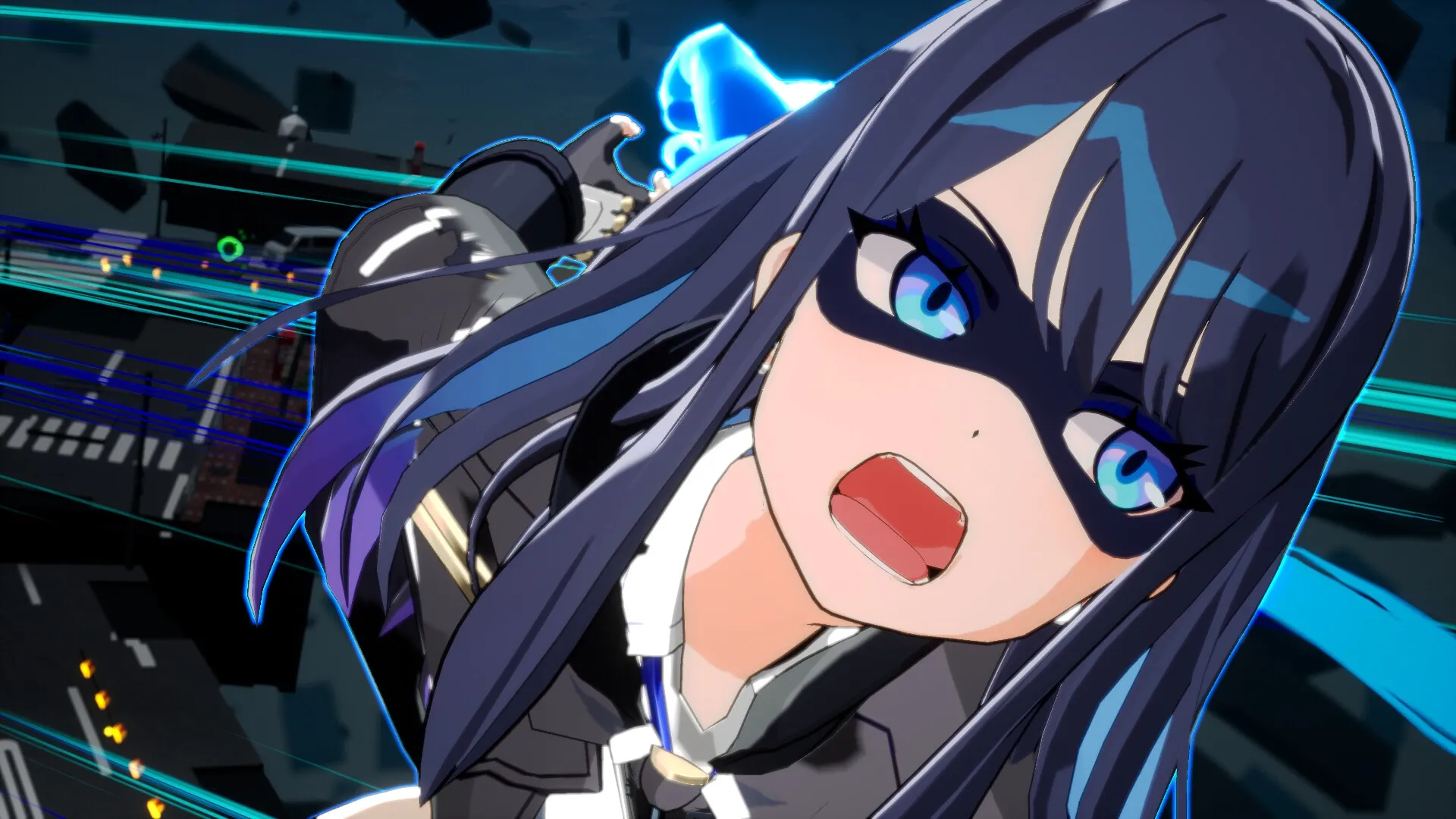 MIGHTREYA: Schoolgirl superhero Reya in dynamic action pose against a blurred urban background