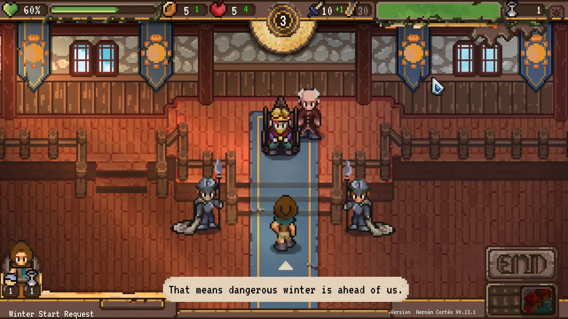 Milord: Audience with a king in a medieval throne room, advisors and guards present, dialogue on screen.