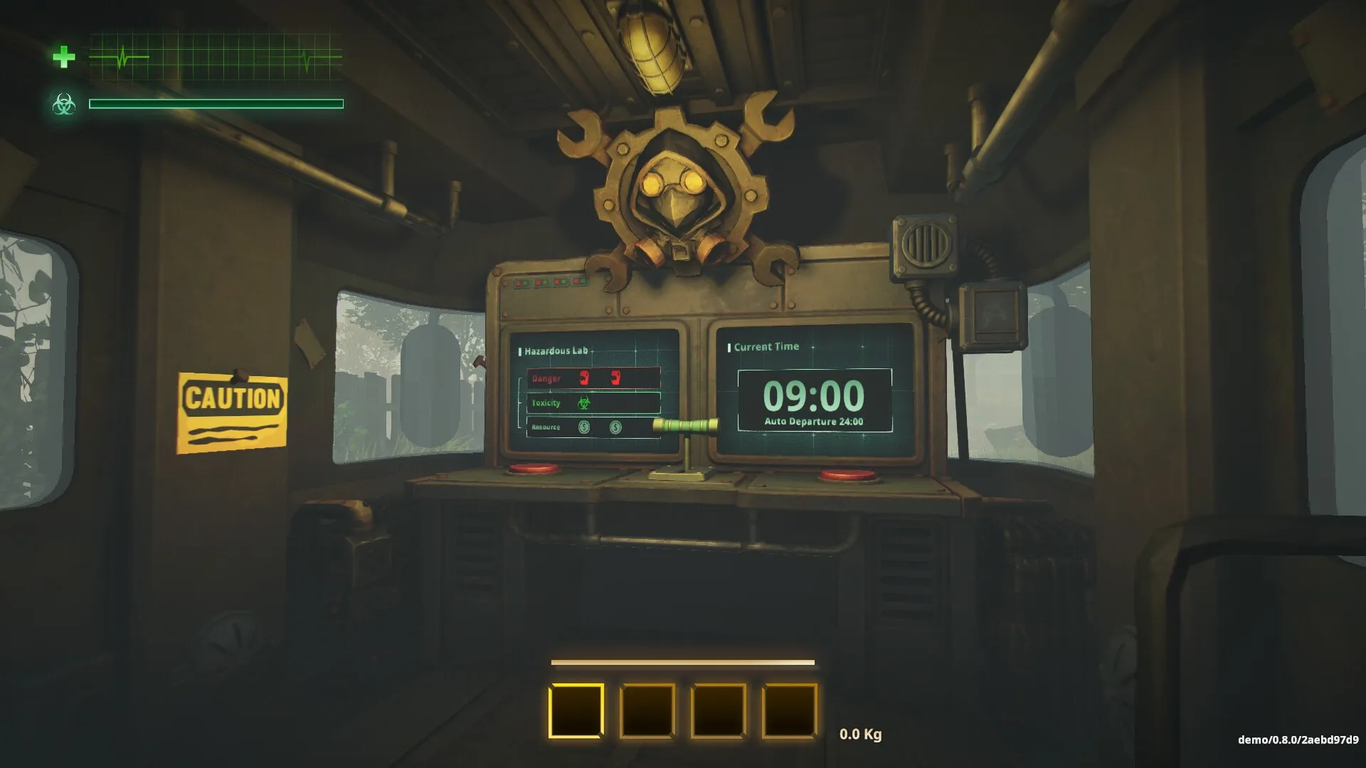 MIMESIS: Control room with hazard level display and countdown timer in an industrial lab setting.