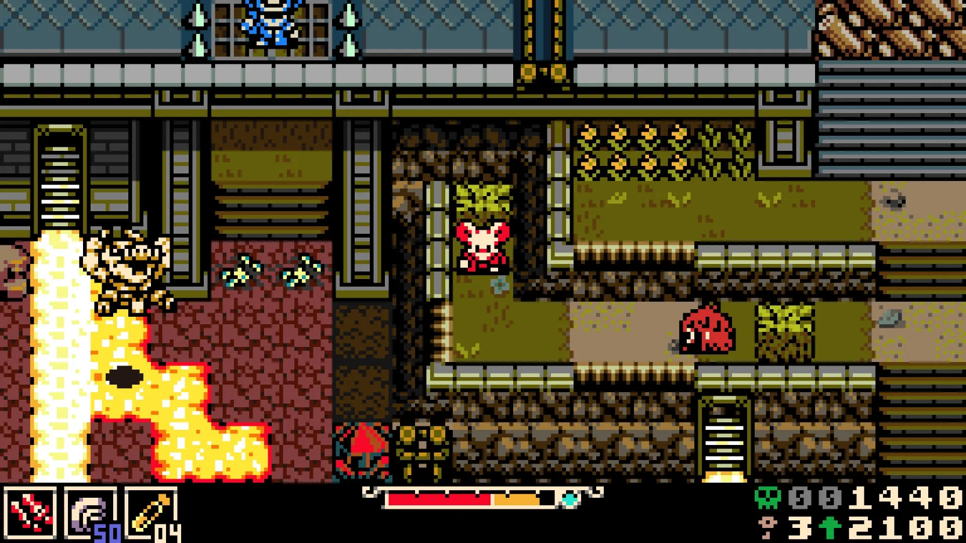 Mina the Hollower: Mina burrows underground while enemies and lava fill the dungeon setting.