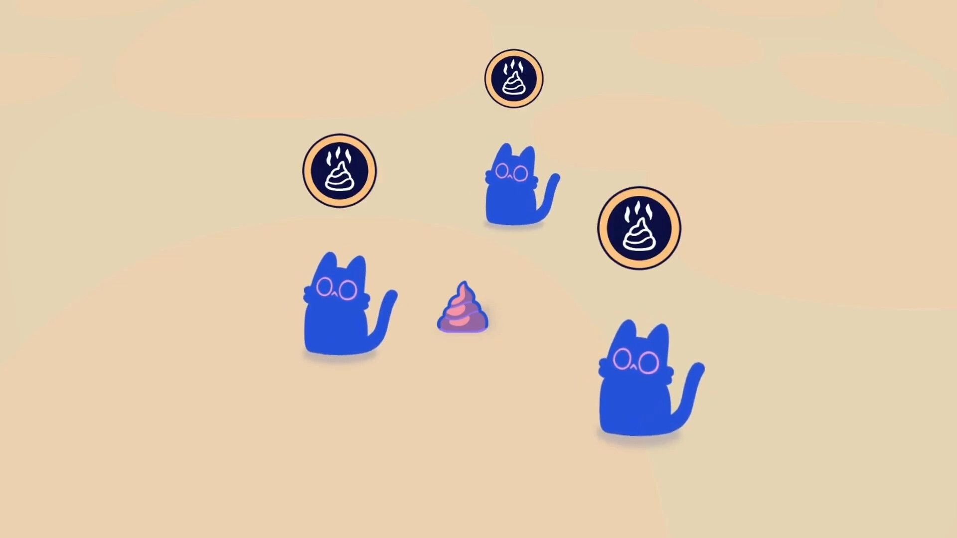 Mistpaw Ravine: Blue cats with litter box icons in a simple beige environment.