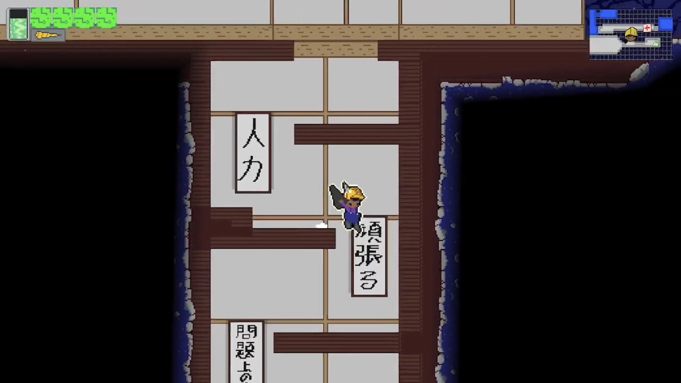 Mole Maiden: Penny navigates a maze-like corridor with Japanese characters and a small map in the corner.