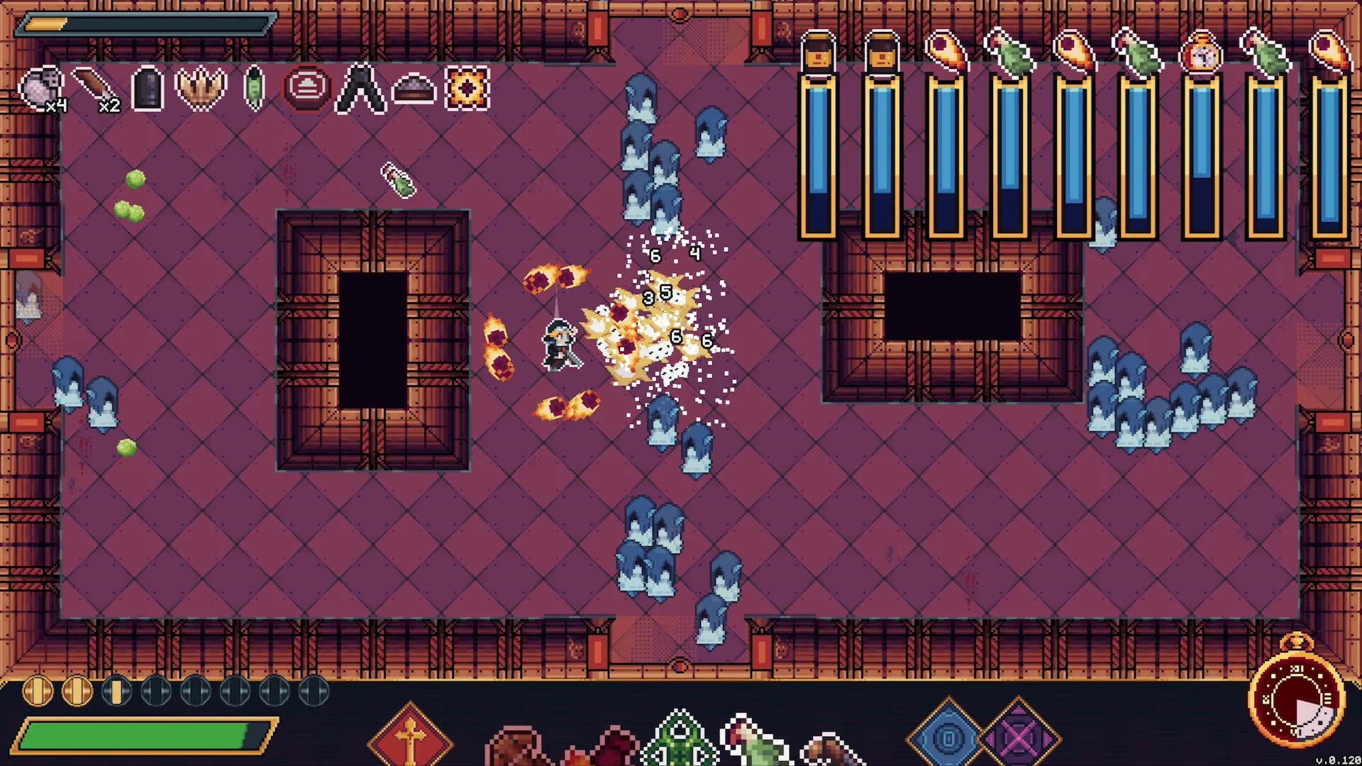 Moon Watch: Player character casting spells surrounded by ghost enemies in a dungeon-like arena