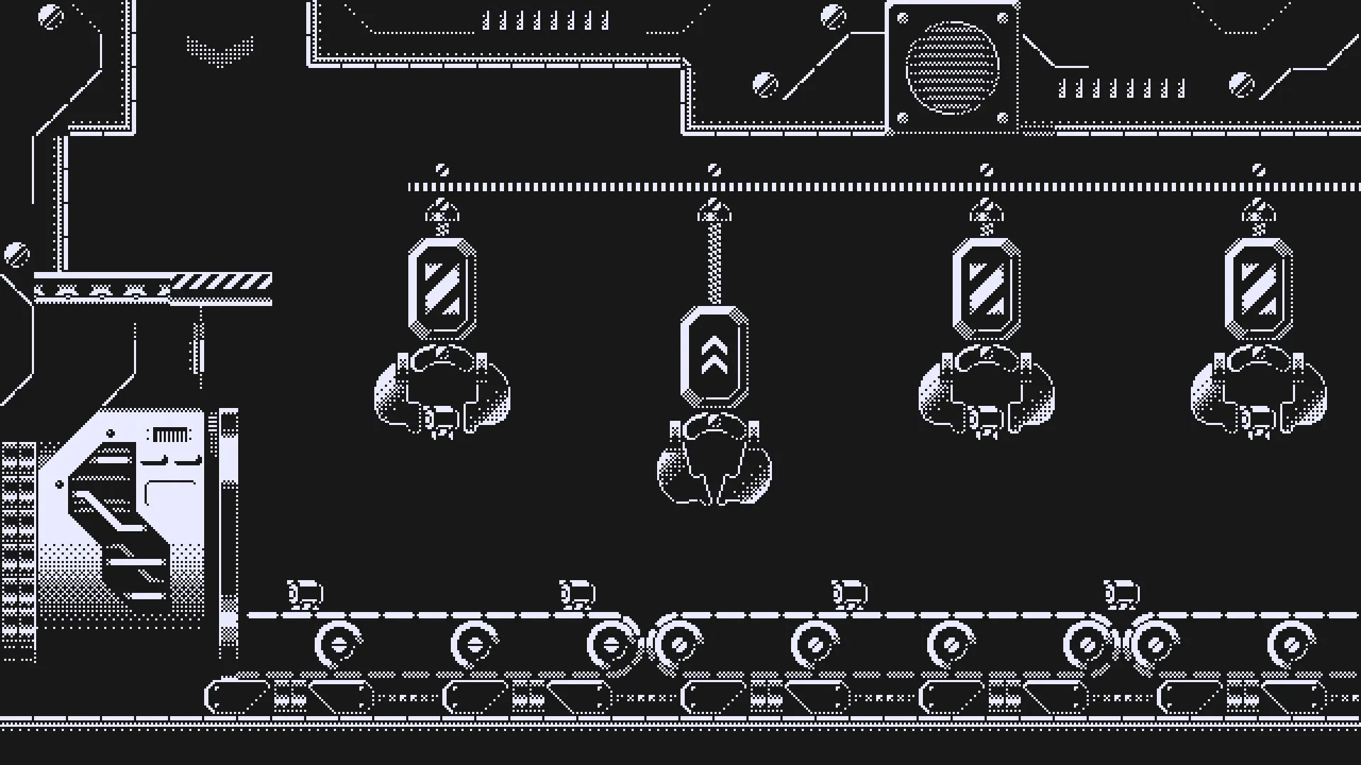 MotionRec: Conveyor belt with robotic claws above, set in a mechanical, industrial environment