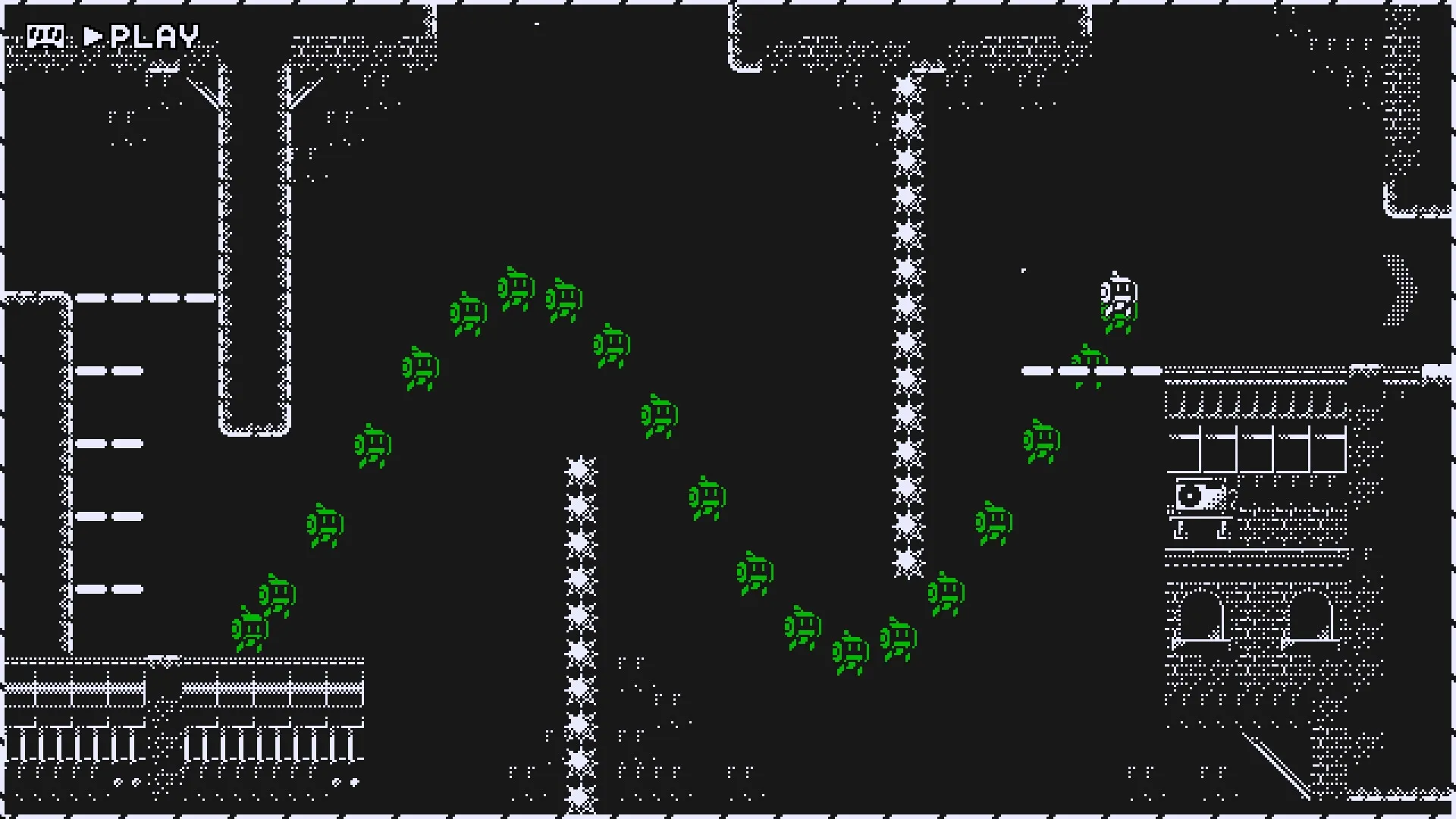 MotionRec: Character path tracing with green clones in a pixel-art industrial platformer environment