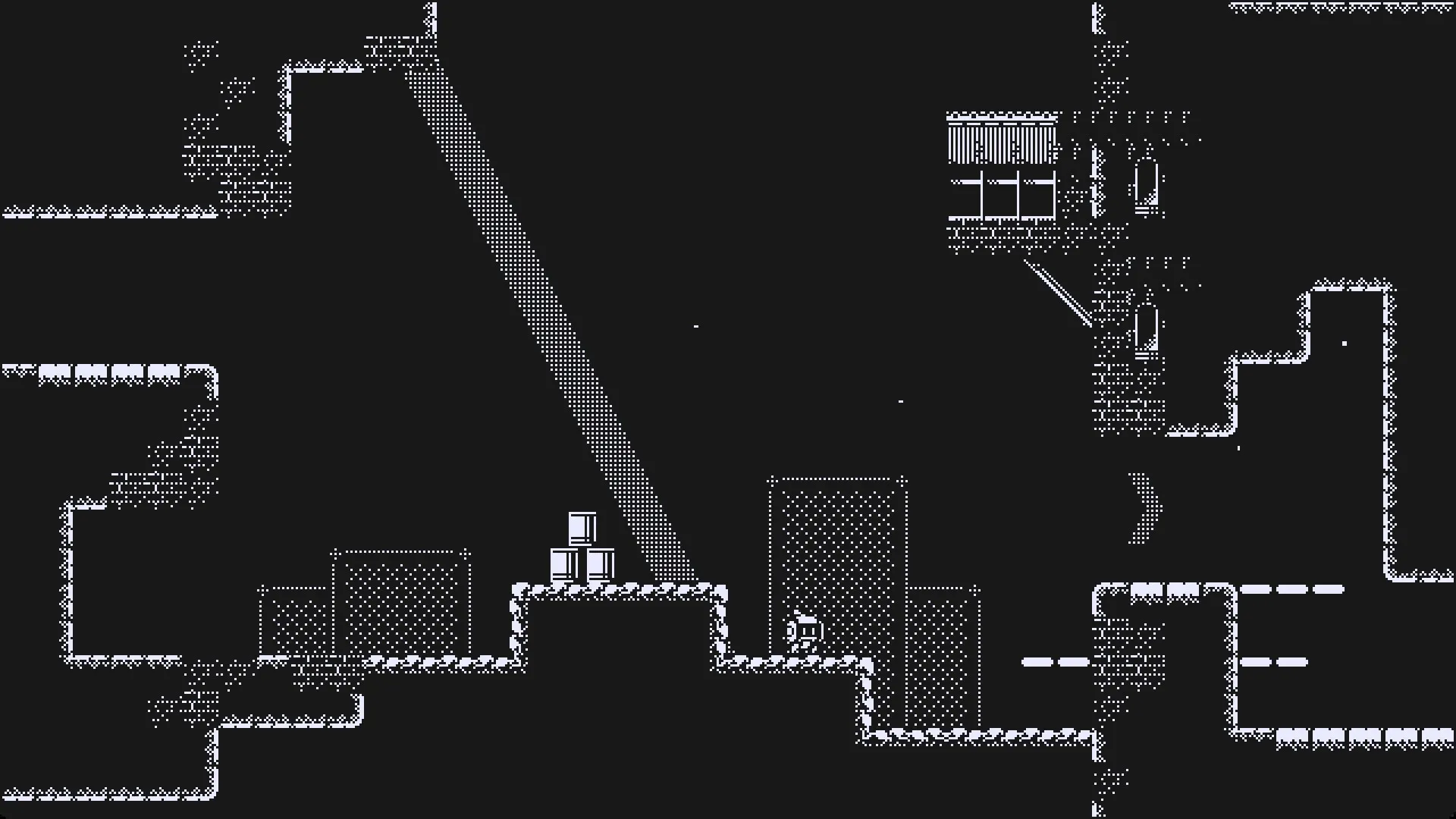 MotionRec: Pixelated platformer level with character near boxes and beam of light in dark cave setting