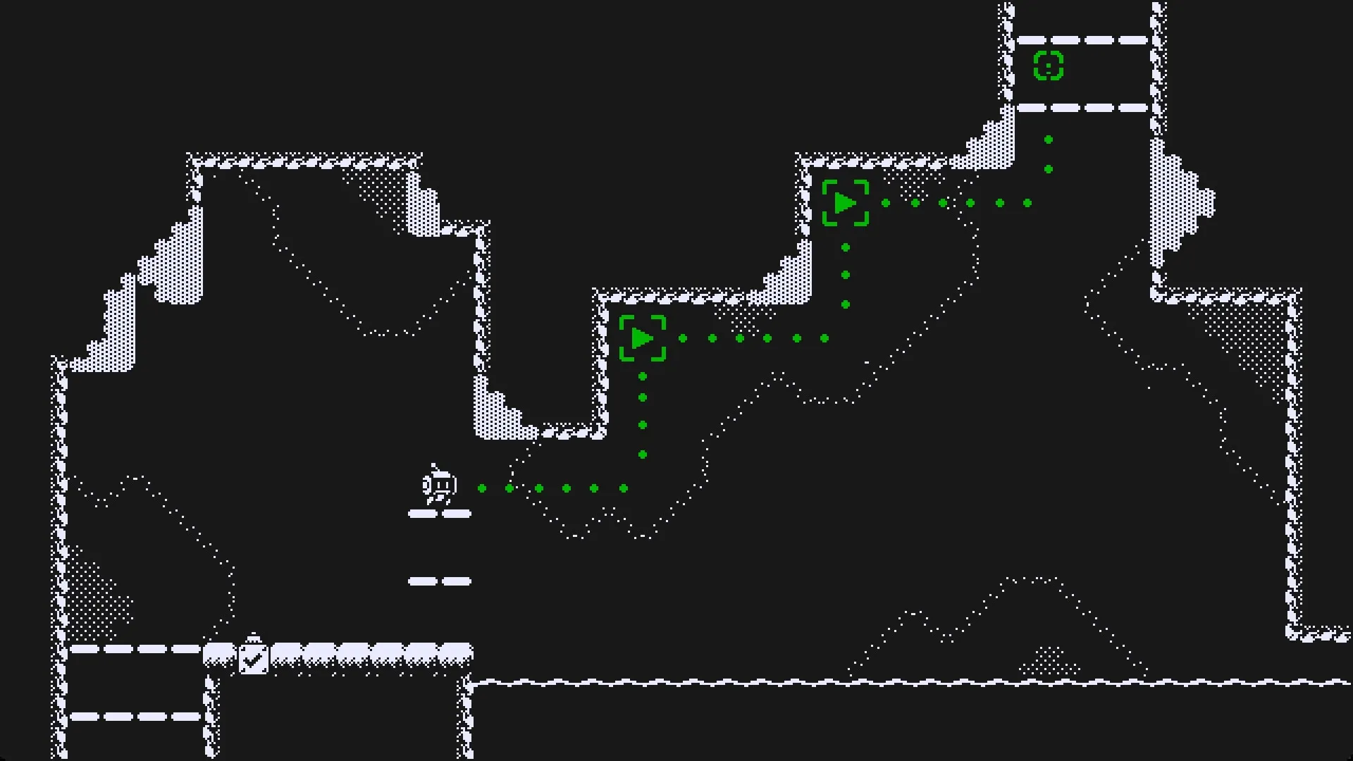 MotionRec: Character navigates cavern platformer with playback path and green markers visible