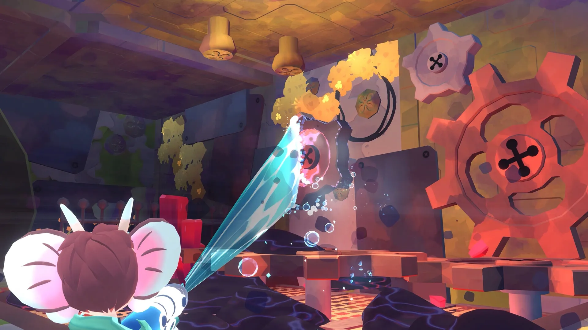 Muri: Cleansing corruption from gears using water in a vibrant underground puzzle chamber
