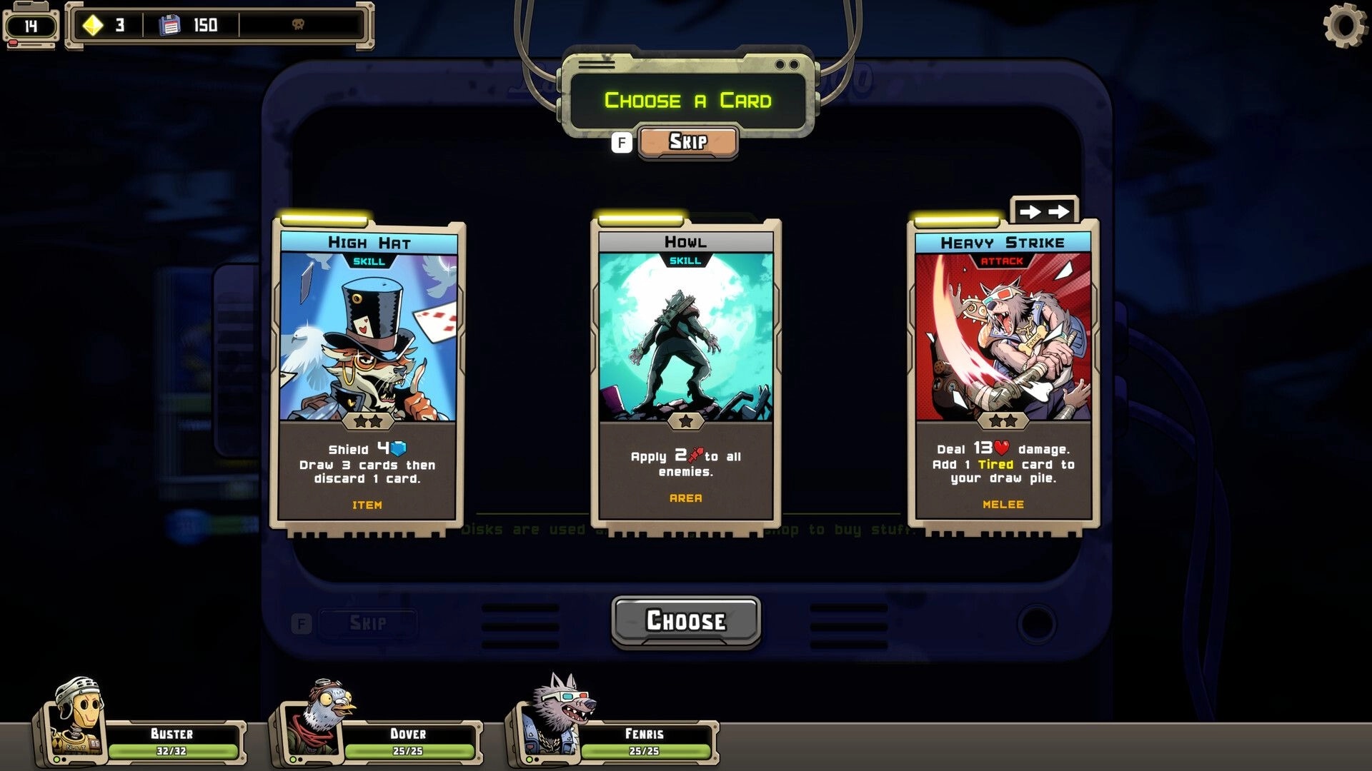Mutanoid: Choose a Card reward screen with High Hat, Howl, and Heavy Strike options on display.