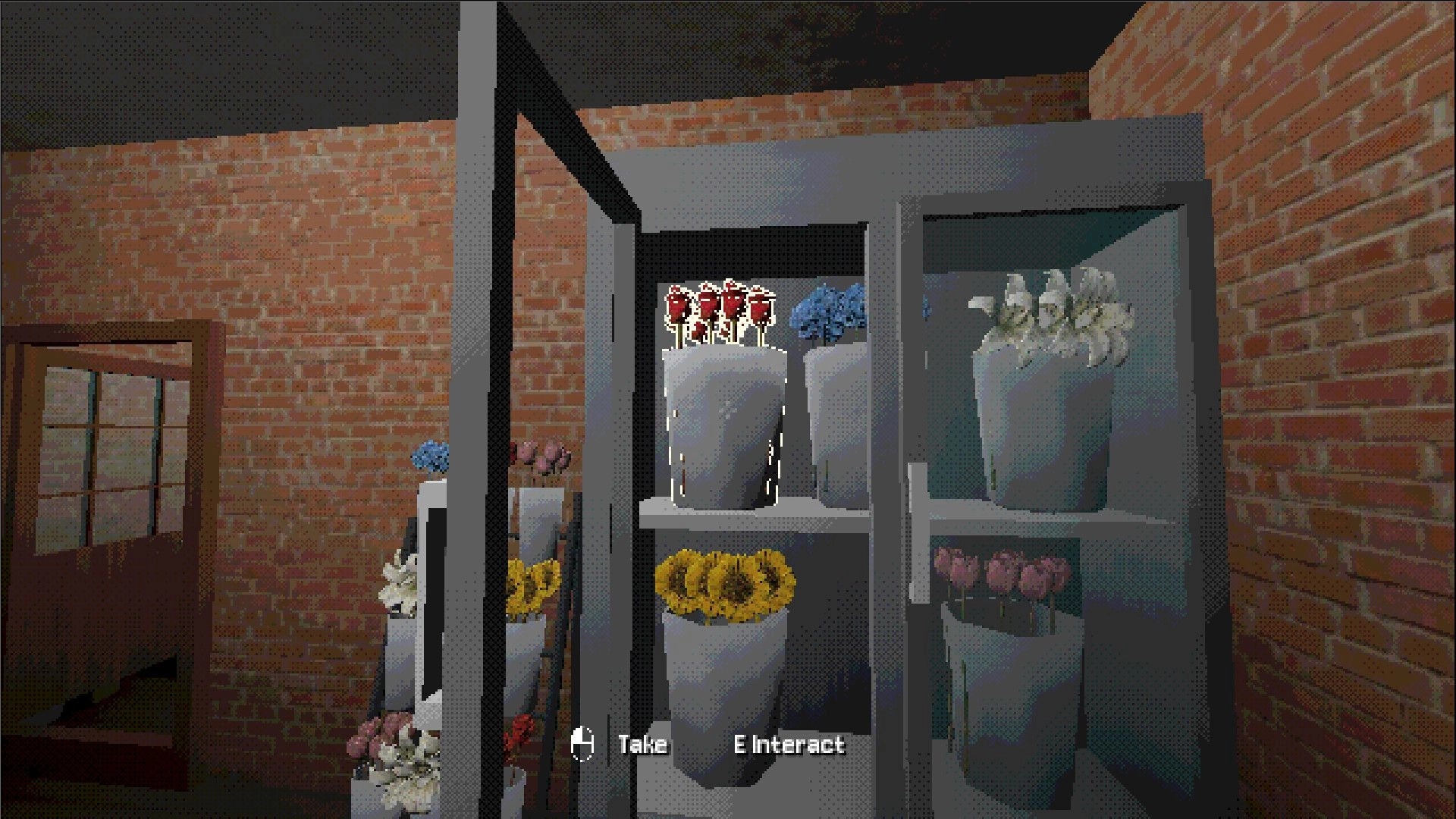 My Lovely Flower: Display case filled with vibrant bouquets in a brick-walled flower shop interior.