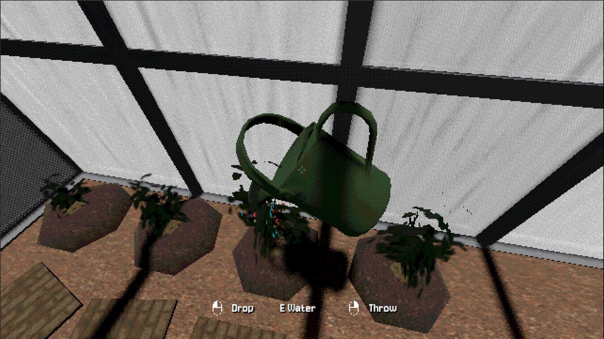 My Lovely Flower: Watering can hovering over plants in greenhouse with drop, water, throw options visible.