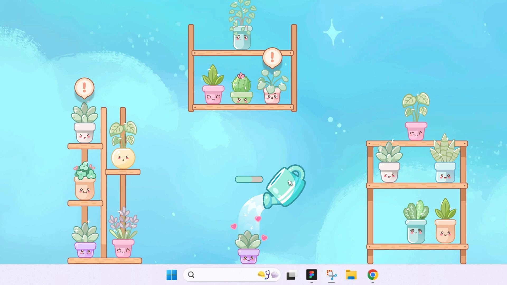 My Tiny Garden: Watering a cute plant with a watering can in a colorful desktop garden environment