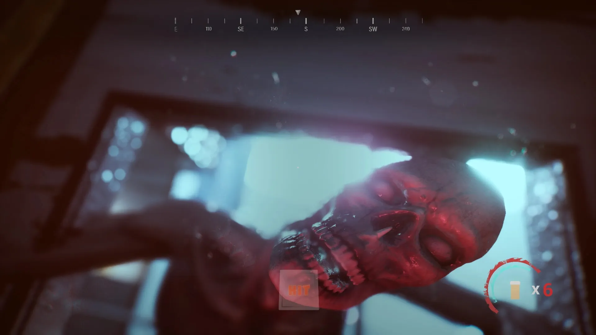 NEDRA: Close-up of monstrous figure attacking player in dimly lit Soviet-era Antarctic station corridor.