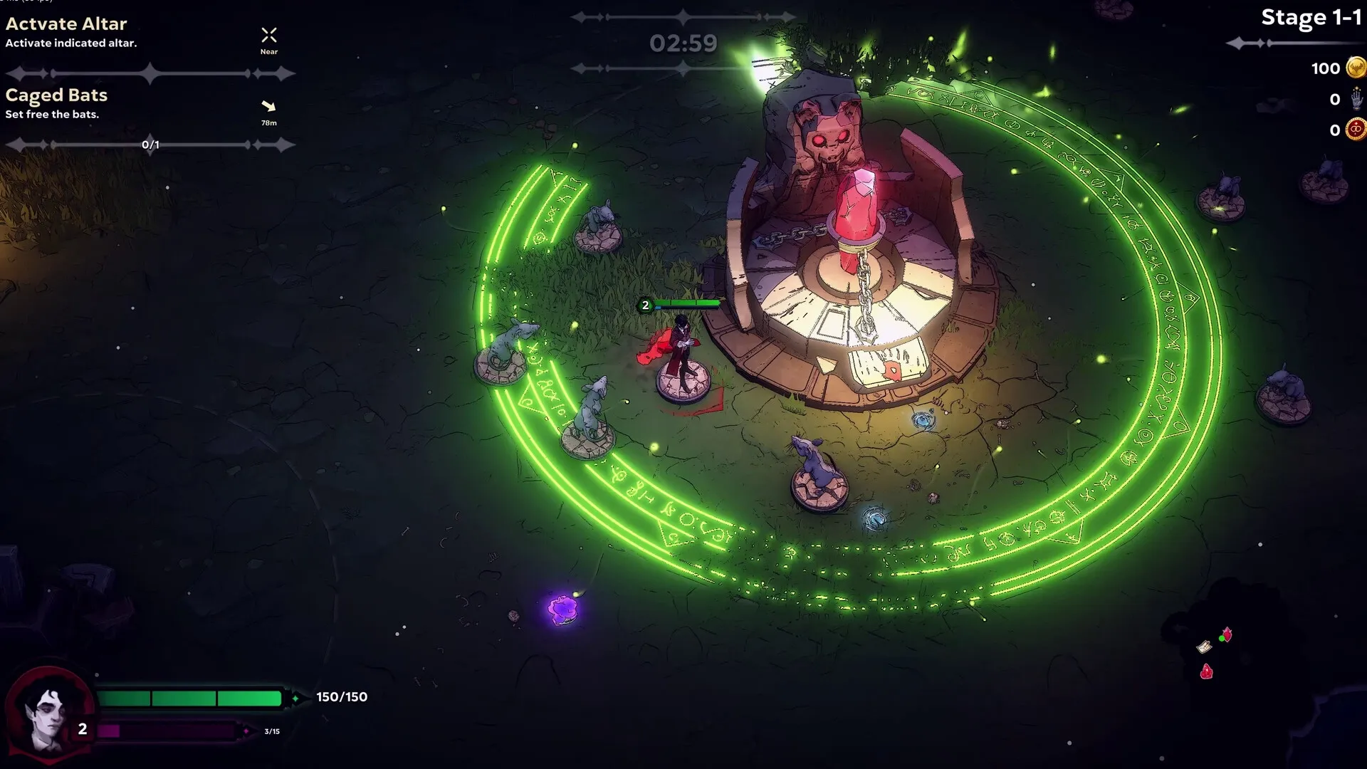 Night Swarm: Vampire activating altar surrounded by glowing green circle, werewolves approaching