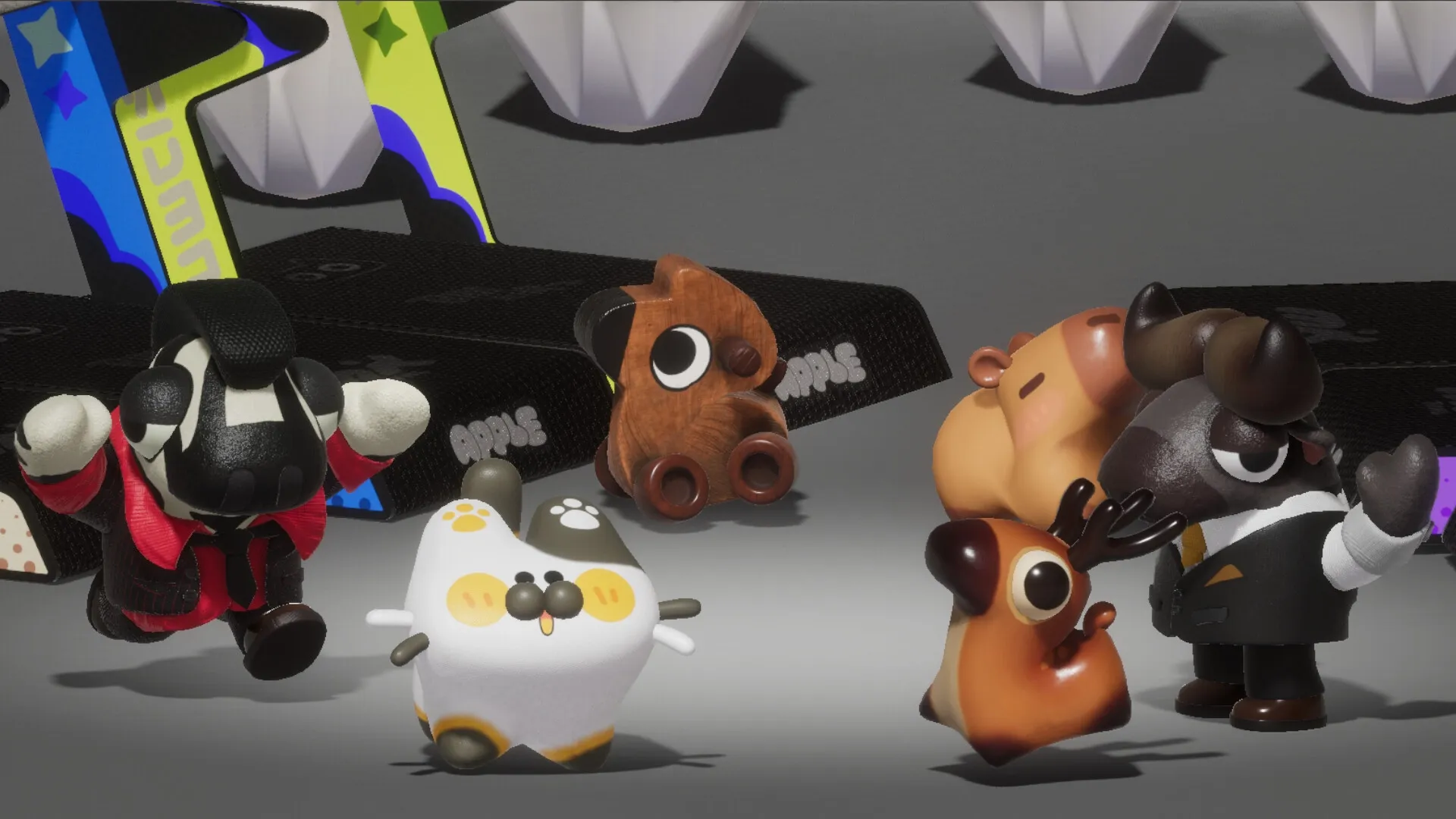 NiuMa: Cartoon animals gathered on a stage with colorful props in a playful party setting