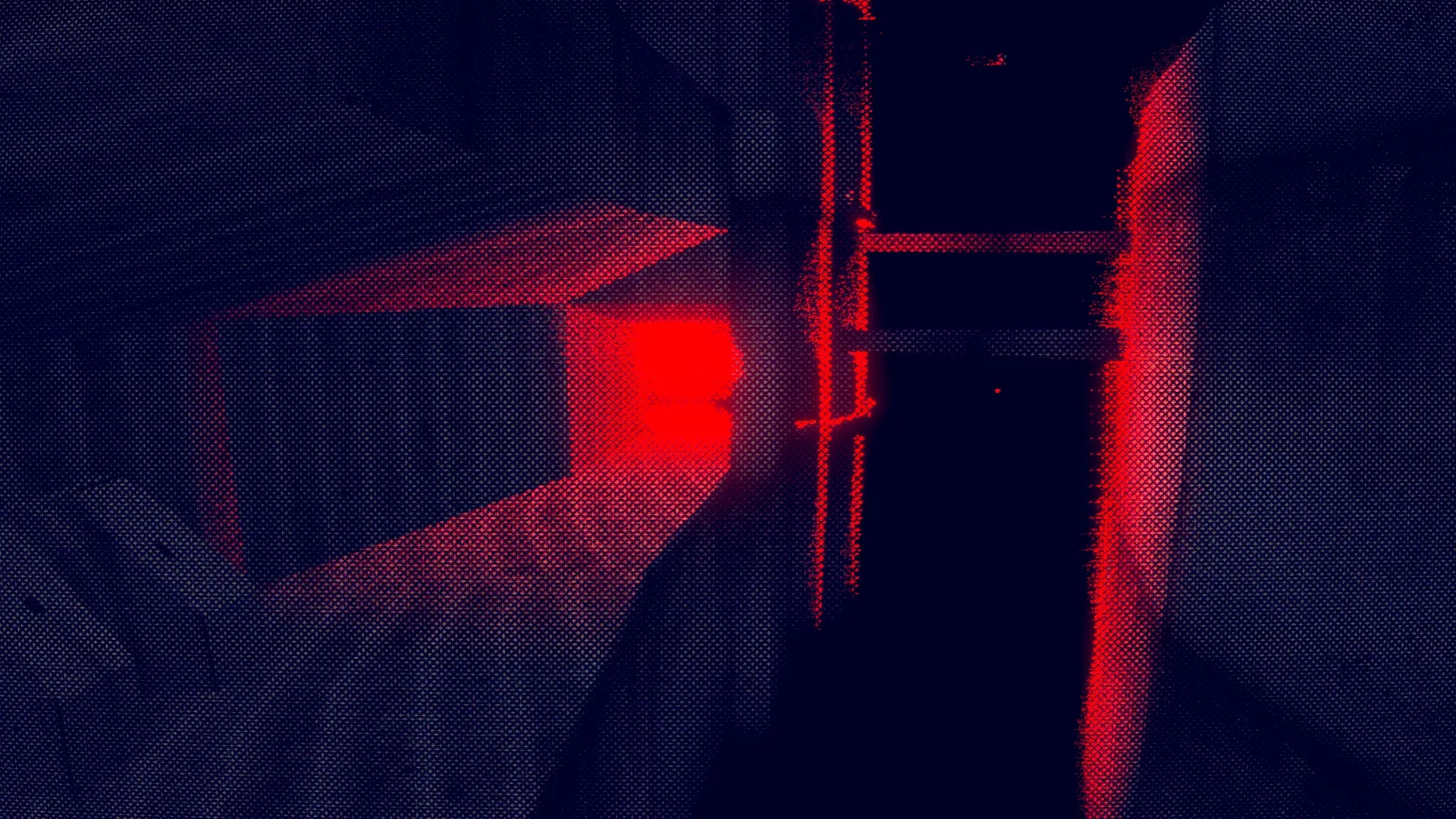 No Players Online: Dimly lit corridor with red glow highlights and shadowy walls in an eerie atmosphere.