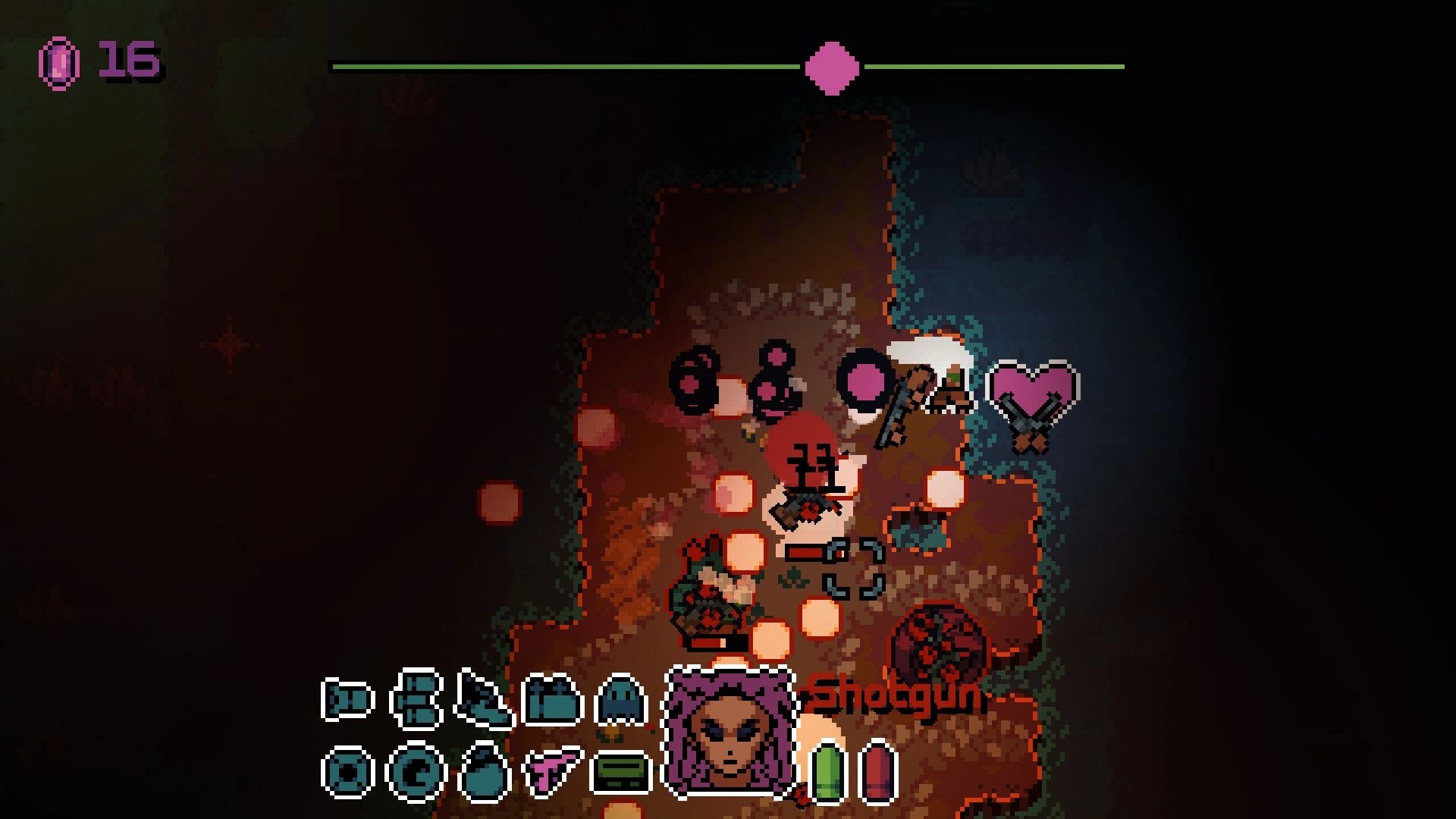 No Sweet Looks: Combat with monsters in dark cave, player HUD showing health, weapons, and character icon