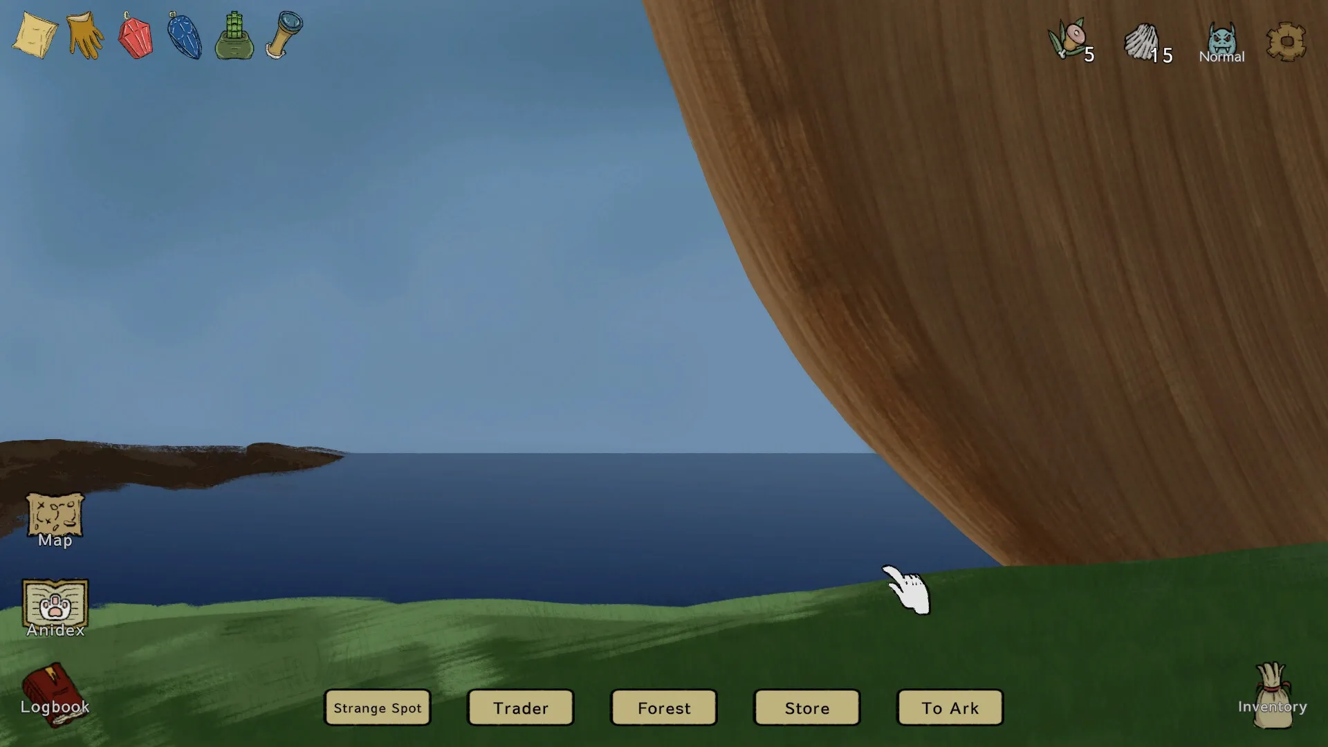 Noah's Dilemma: Overhead map view with ark docked, navigation buttons, and inventory icons visible
