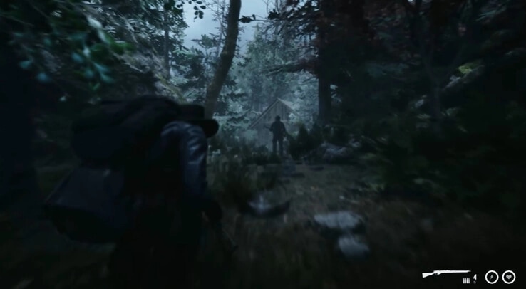 Nobody's Left: Stealth approach through dense forest with silhouetted figure and low ammo UI displayed