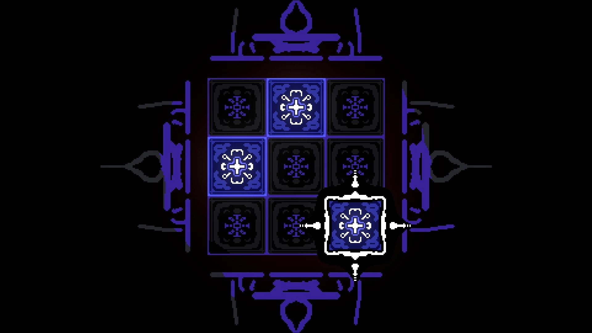 Nonolith: Puzzle grid interaction with glowing symbols in dark, mysterious environment