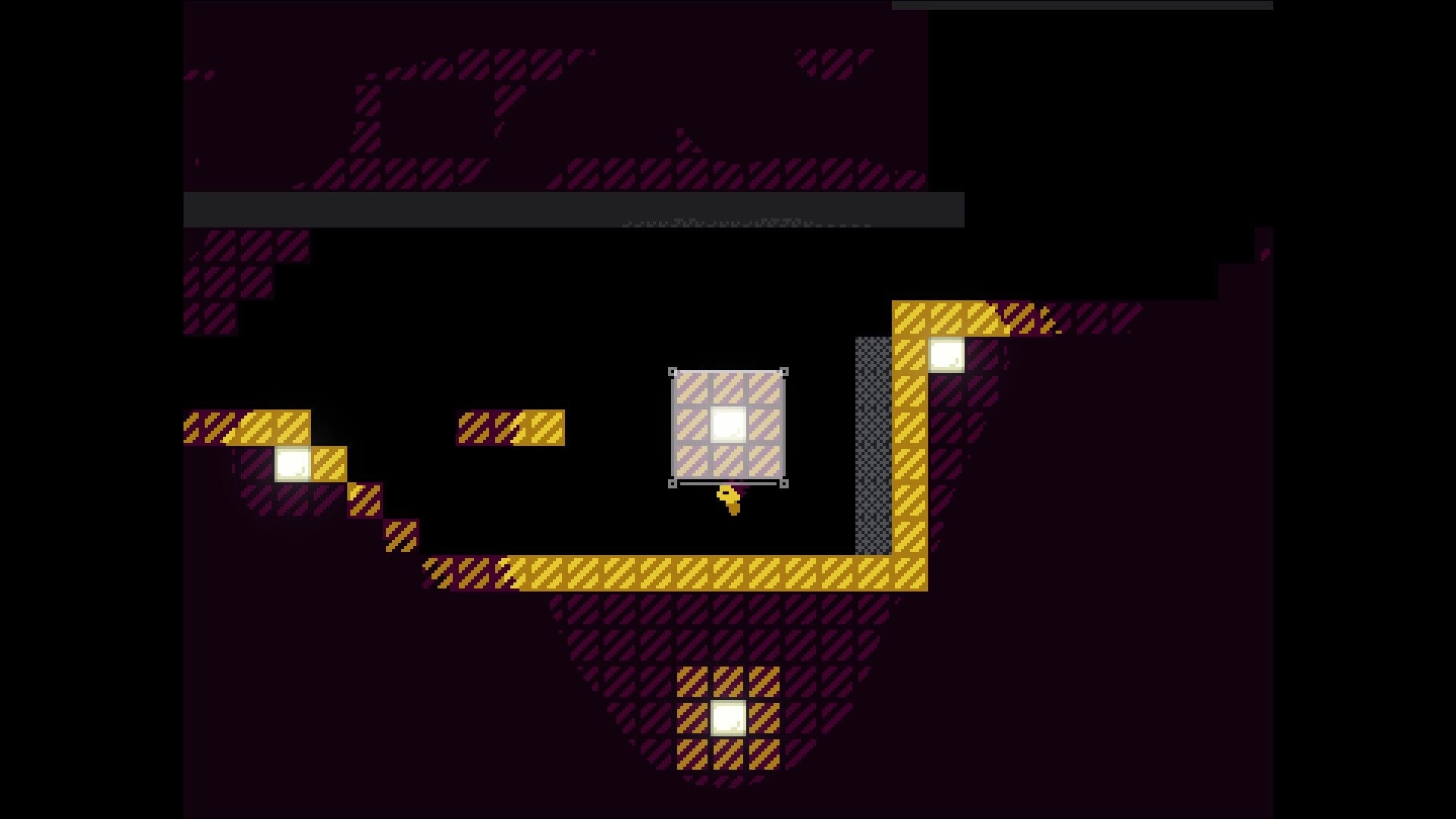 Nonolith: Player manipulates glowing square tile in dark, pixelated corridor with patterned walls