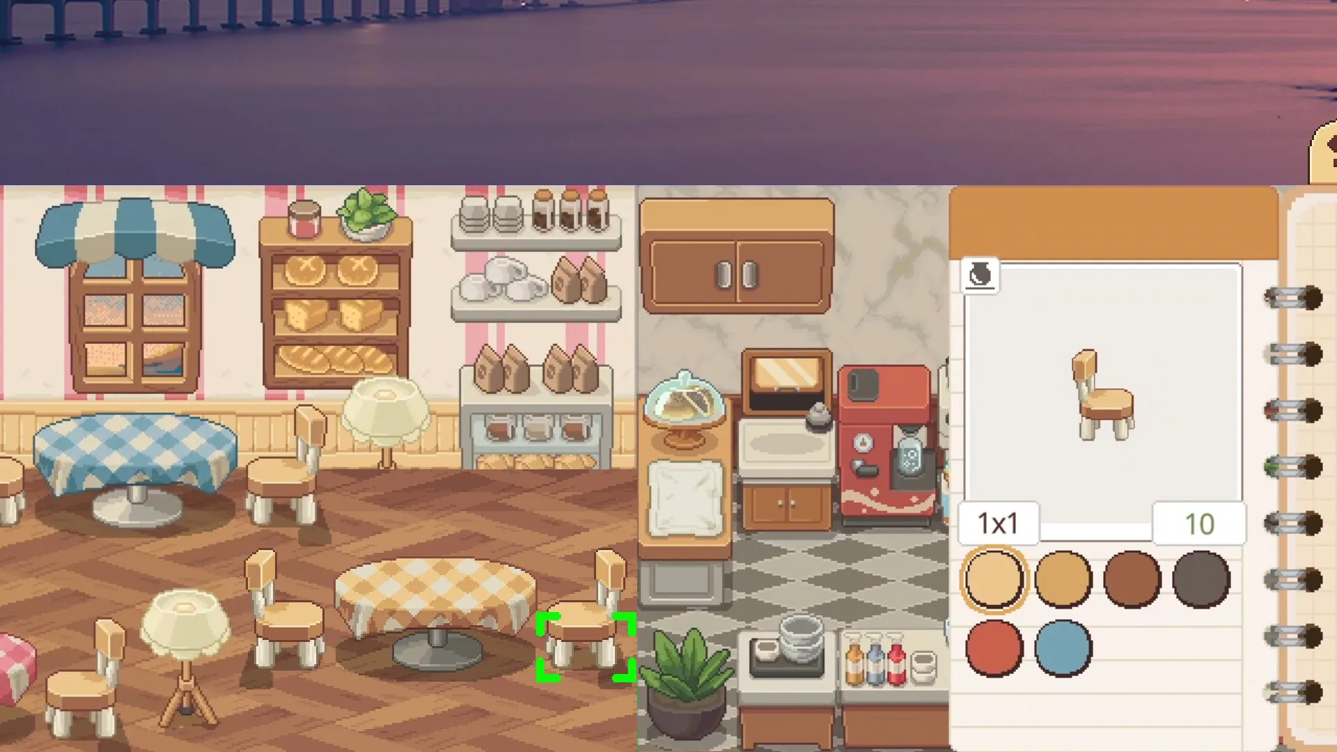 Not Monday Cafe: Designing cafe interior with table layout and furniture customization menu open