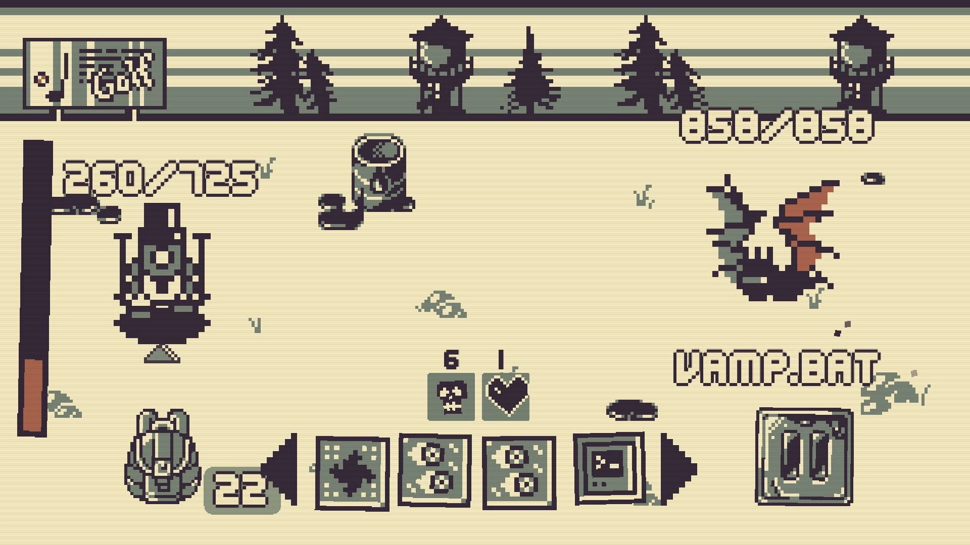 Octane100: Player aims at bat enemy with VAMP.BAT label, stats and item bar in sandy field.