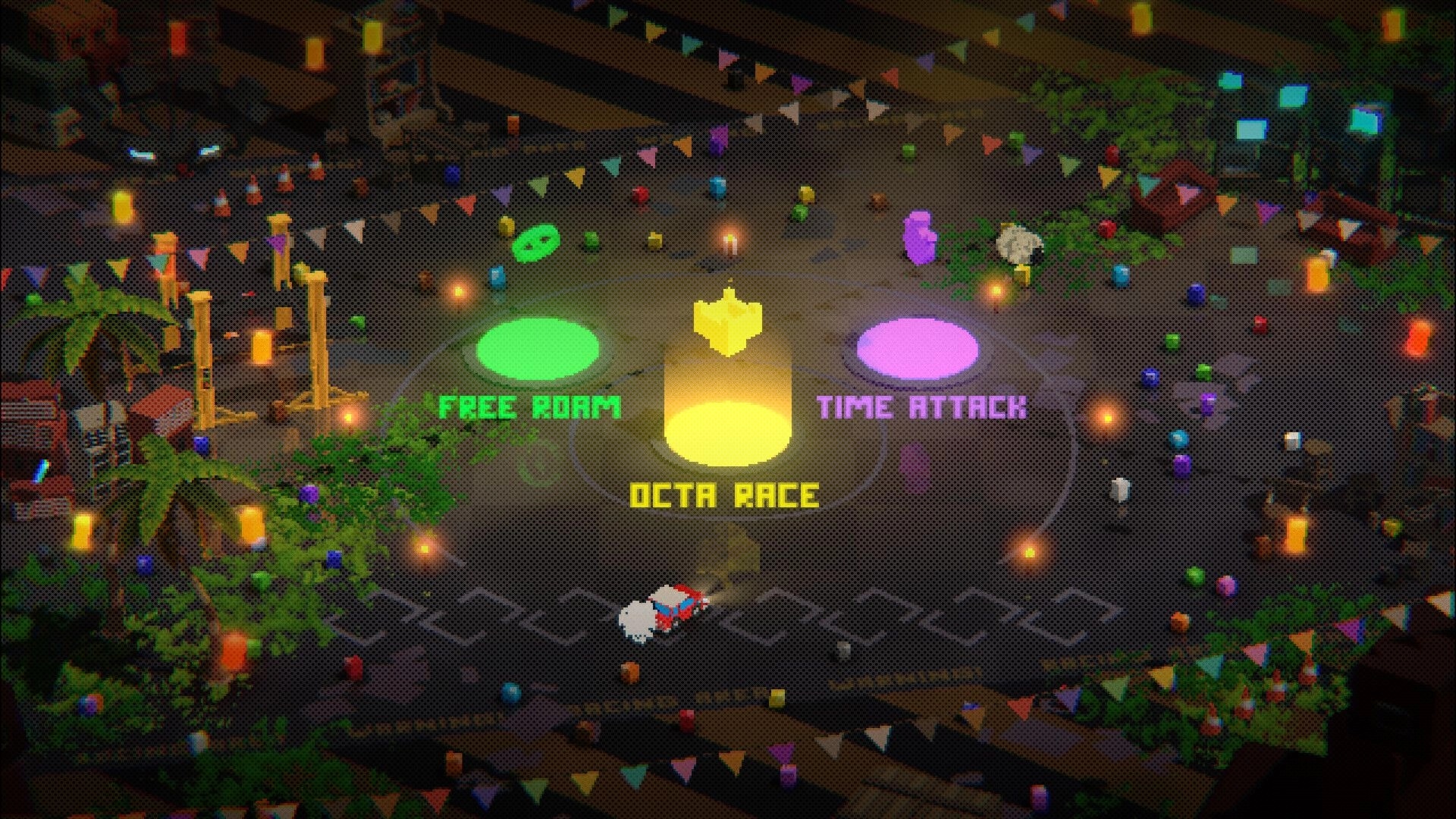 OctaRace: Overhead view of game mode selection with Free Roam, Time Attack, and Octa Race options.