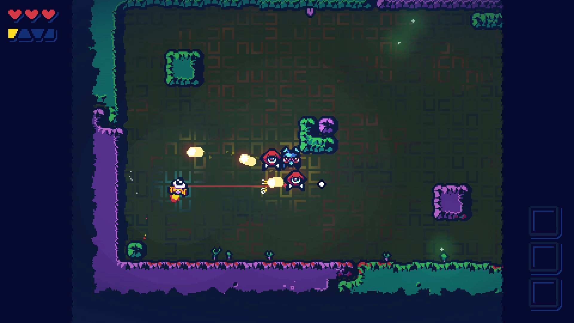 Ogre Chambers 2222: Player firing at ogres in a pixelated dungeon arena with health bar visible