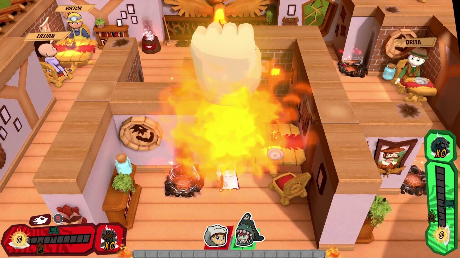 Ominous Stew: Player unleashes fiery Foodji attack in kitchen duel with Viktor and Brita present