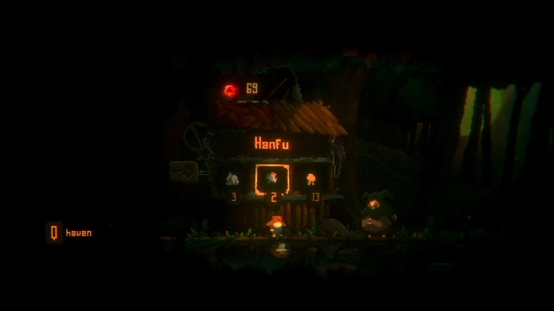 OMUT: Character selection screen with HanFu highlighted, surrounded by a dark forest environment
