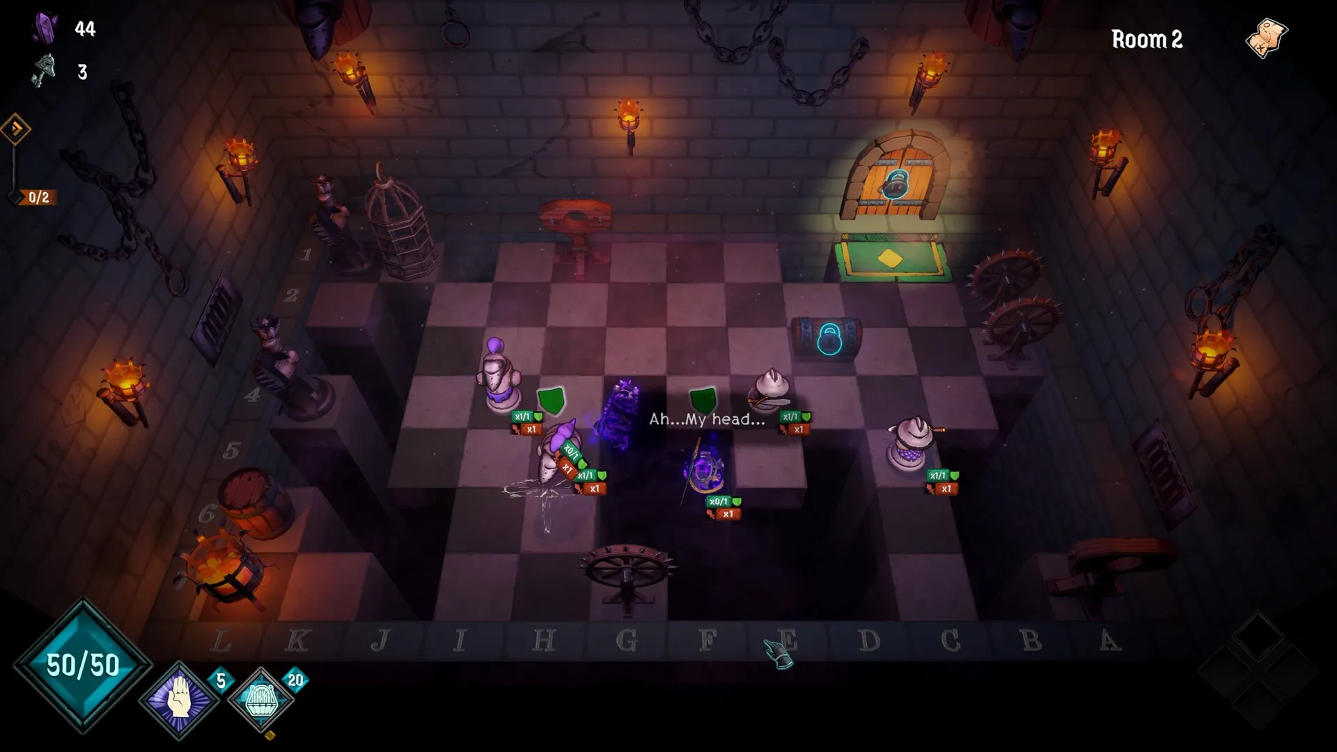 Once a Pawn a King: Players navigate chessboard in dimly lit dungeon room with torches and obstacles