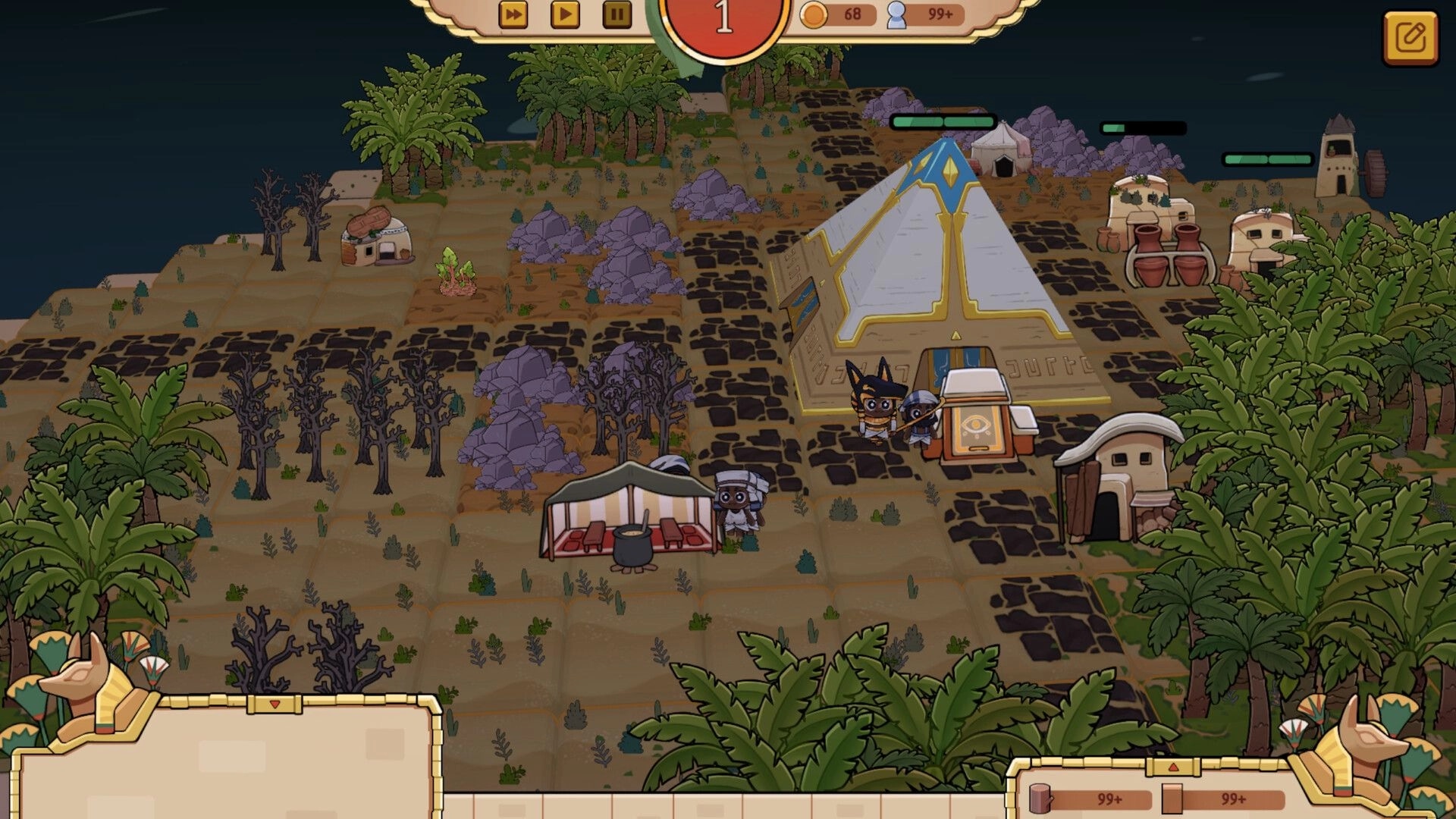 Once Upon A Kingdom: Characters gather in desert village with tents and pyramid amidst trees and rocks