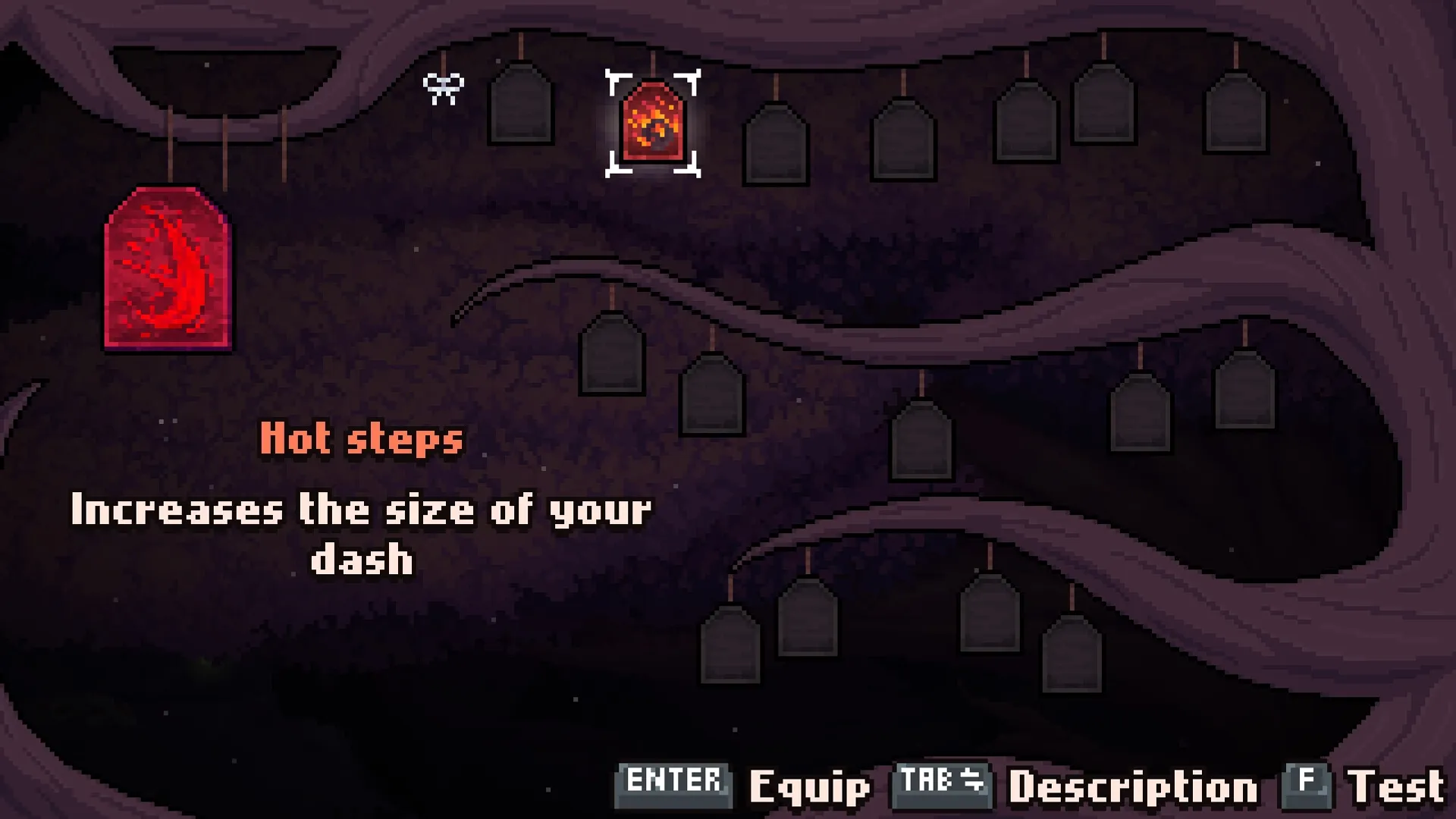 Onikura: Ability selection screen with "Hot steps" upgrade description and equip options displayed.