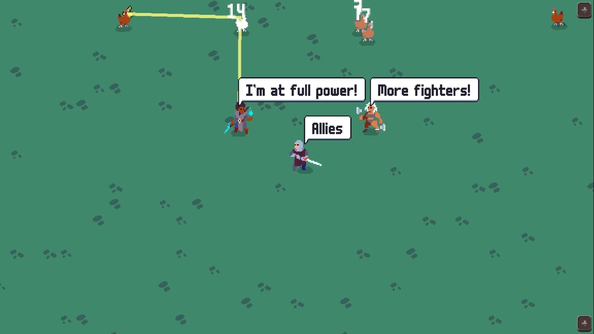 Oonga Boonga: Allies selection with speech bubbles and level numbers over units on grassy field.