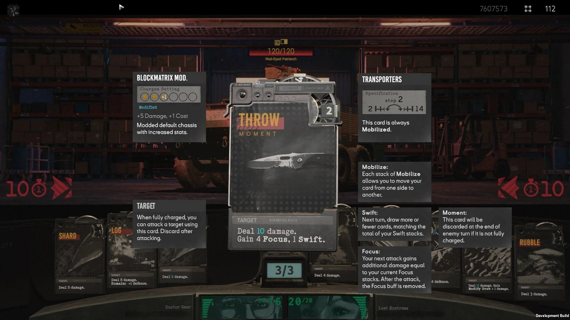 OPERATIVES: Card inspection UI for Throw Moment with Blockmatrix Mod and Transporters tooltips in hangar battle.
